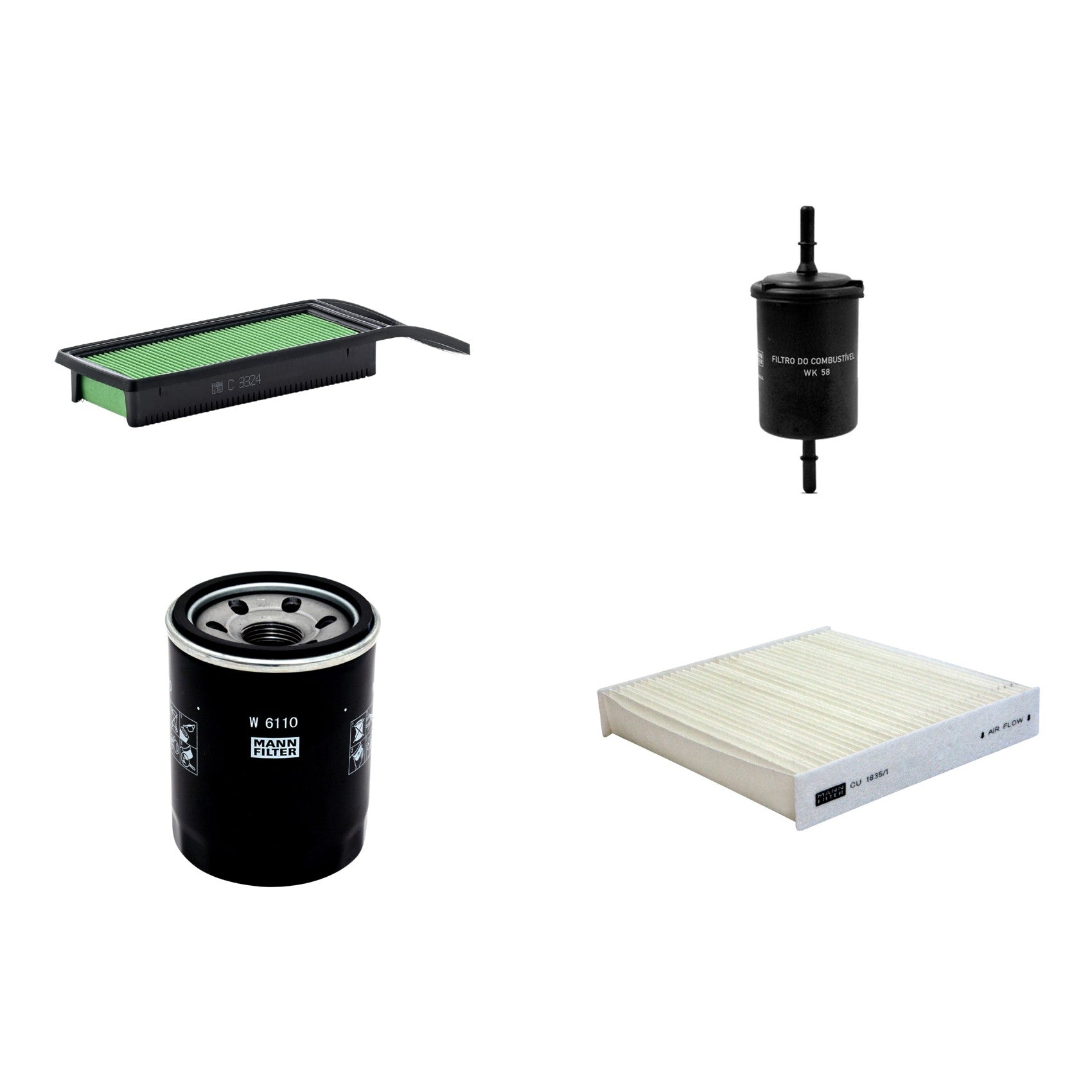 Kit Filtros de Ar Combustível Cabine Ar Condicionado Óleo - Mann-Filter - C3324 - CU1835/1 - W6110 - WK58 - (1)