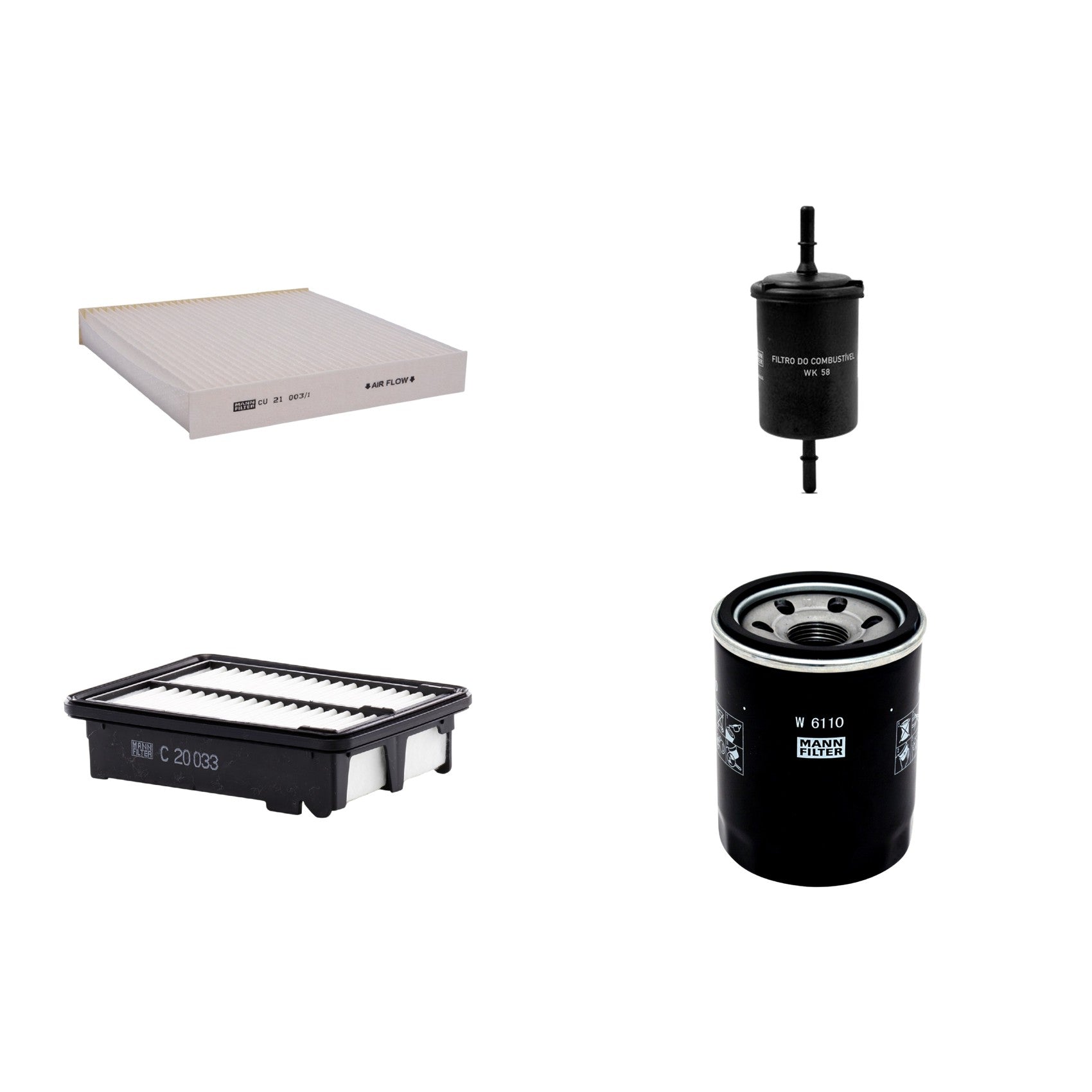 Kit Filtros de Ar Combustível Cabine Ar Condicionado Óleo - Mann-Filter - C20033 - CU21003/1 - W6110 - WK58 - (1)