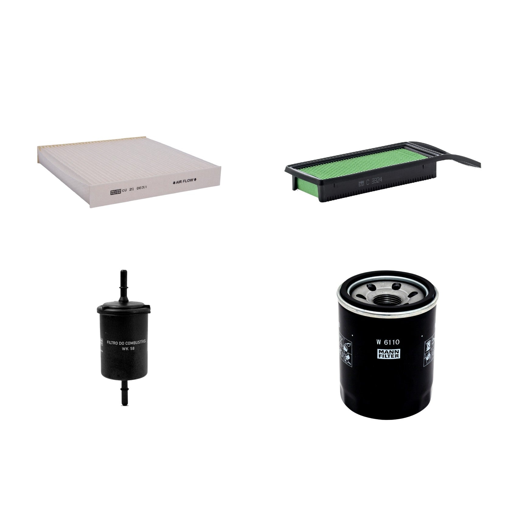 Kit Filtros de Ar Combustível Cabine Ar Condicionado Óleo - Mann-Filter - C3324 - CU21003/1 - W6110 - WK58 - (1)