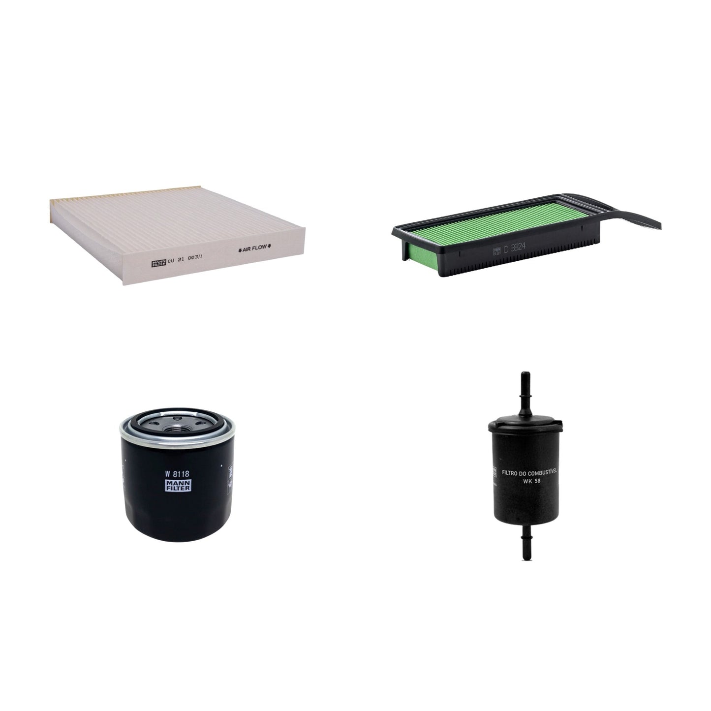Kit Filtros de Ar Combustível Cabine Ar Condicionado Óleo - Mann-Filter - C3324 - CU21003/1 - W8118 - WK58 - (1)