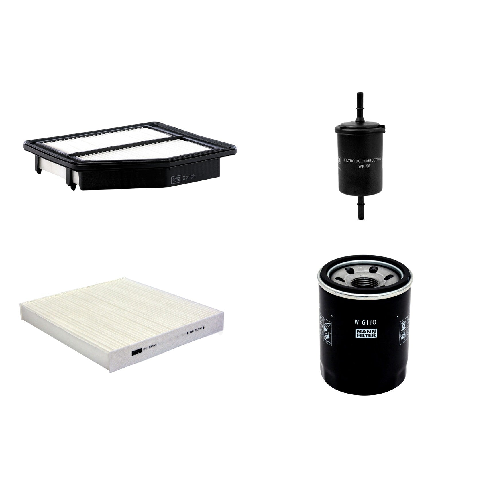 Kit Filtros de Ar Combustível Cabine Ar Condicionado Óleo - Mann-Filter - C24021 - CU2358/1 - W6110 - WK58 - (1)