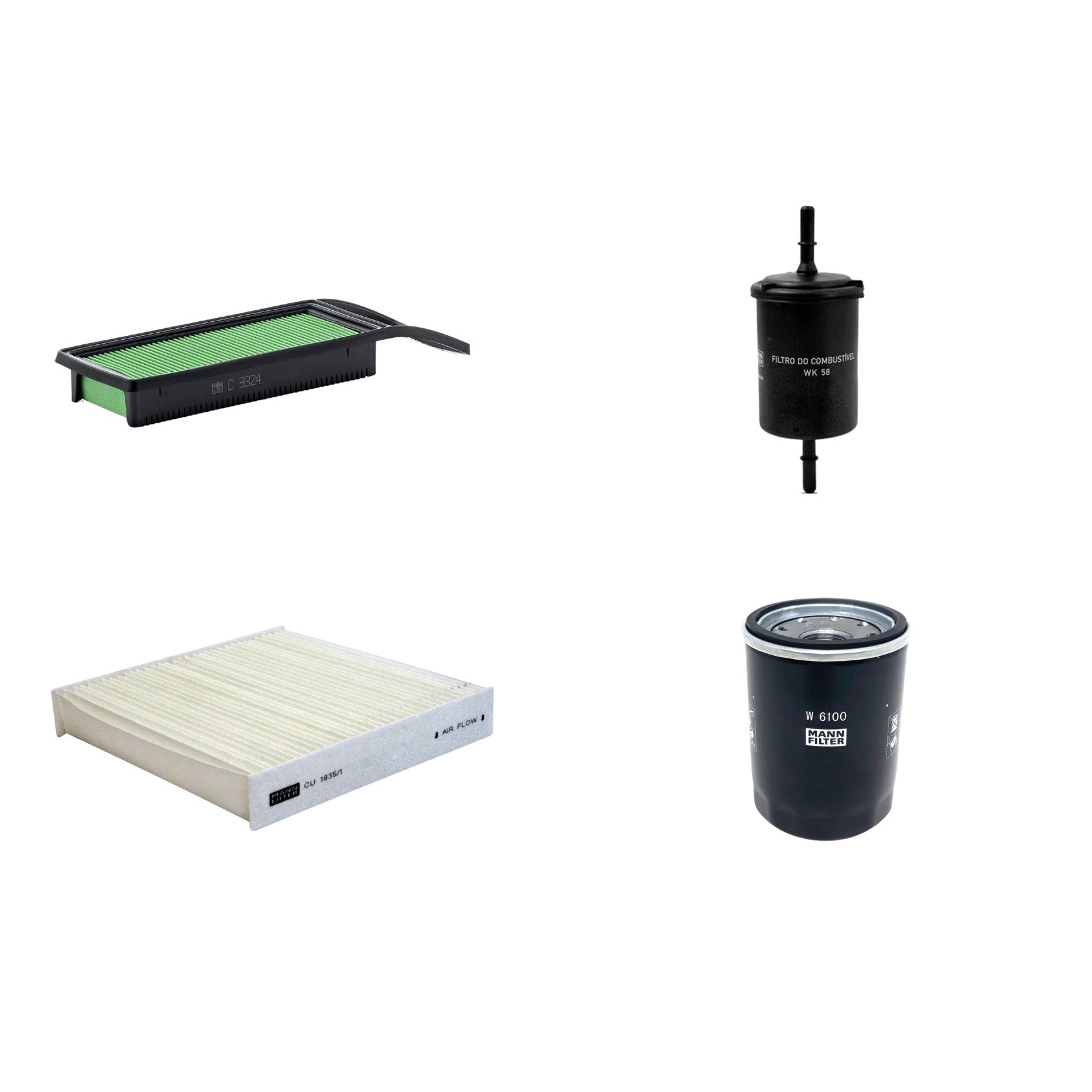 Kit Filtros de Ar Combustível Cabine Ar Condicionado Óleo - Mann-Filter - C3324 - CU1835/1 - W6100 - WK58 - (1)