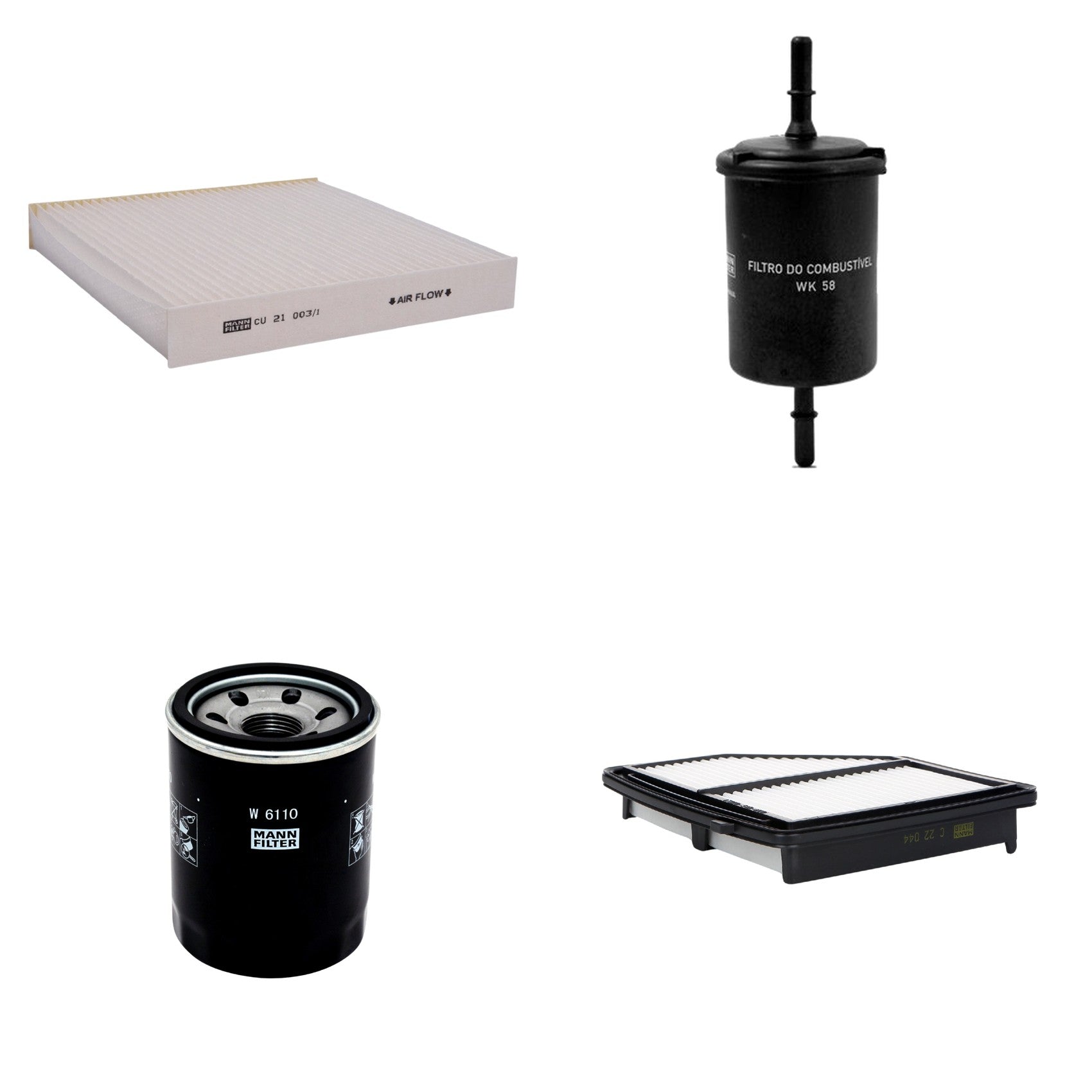 Kit Filtros de Ar Combustível Cabine Ar Condicionado Óleo - Mann-Filter - C22044 - CU21003/1 - W6110 - WK58 - (1)