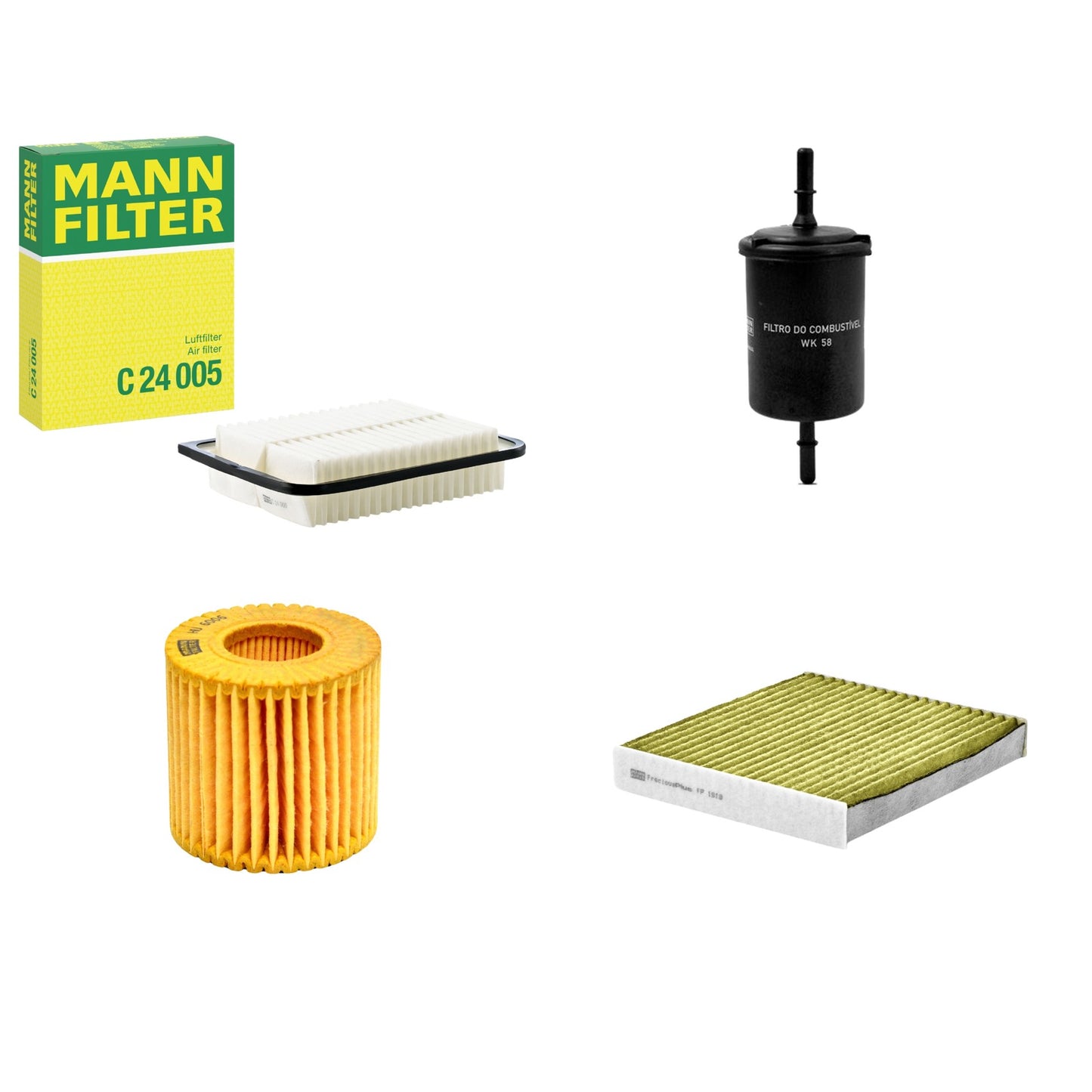 Kit Filtros de Ar Combustível Cabine Ar Condicionado Óleo - Mann-Filter - C24005 - FP1919 - HU6006x - WK58 - (1)