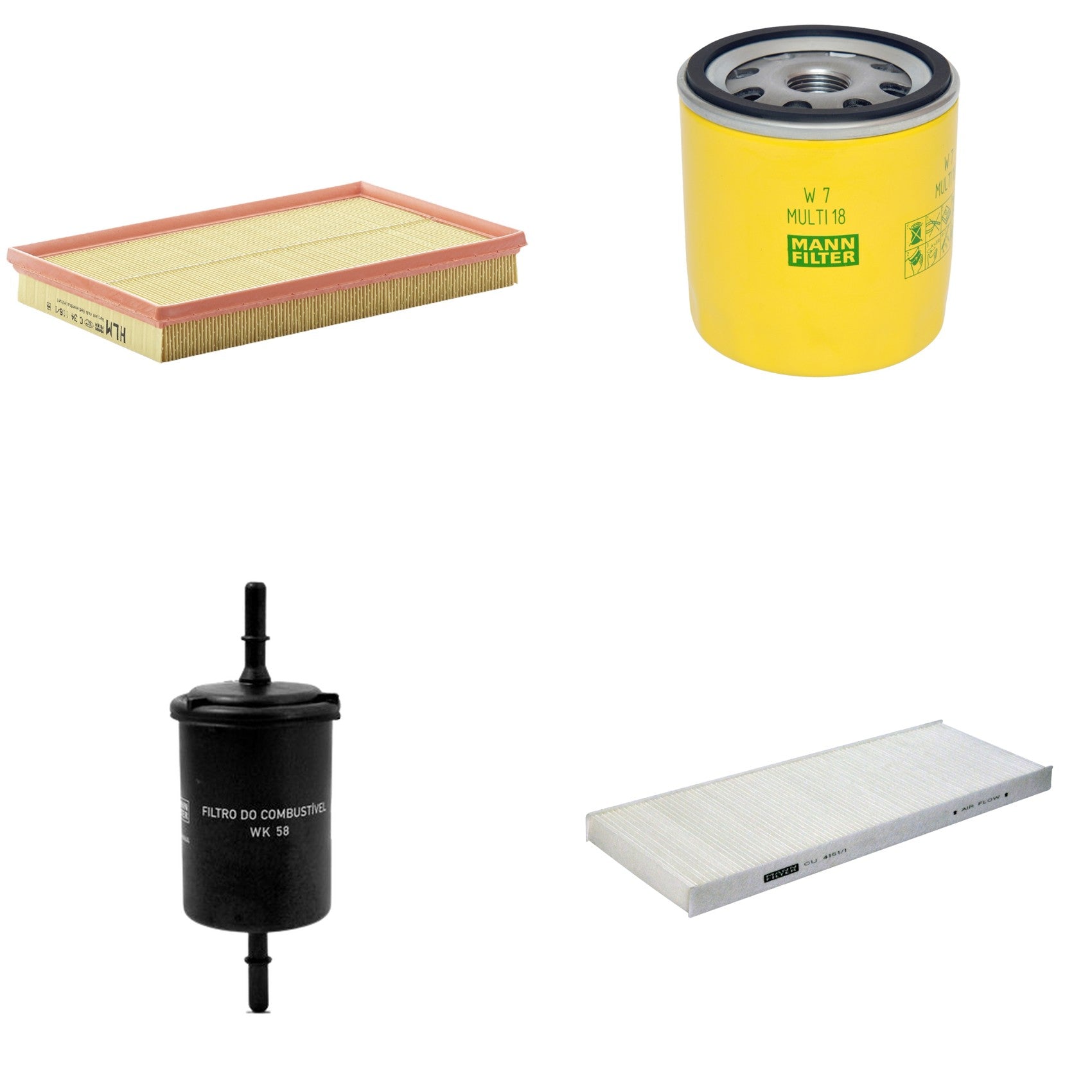 Kit Filtros de Ar Combustível Cabine Ar Condicionado Óleo - Mann-Filter - C34116/1 - CU4151/1 - W7MULTI18 - WK58 - (1)