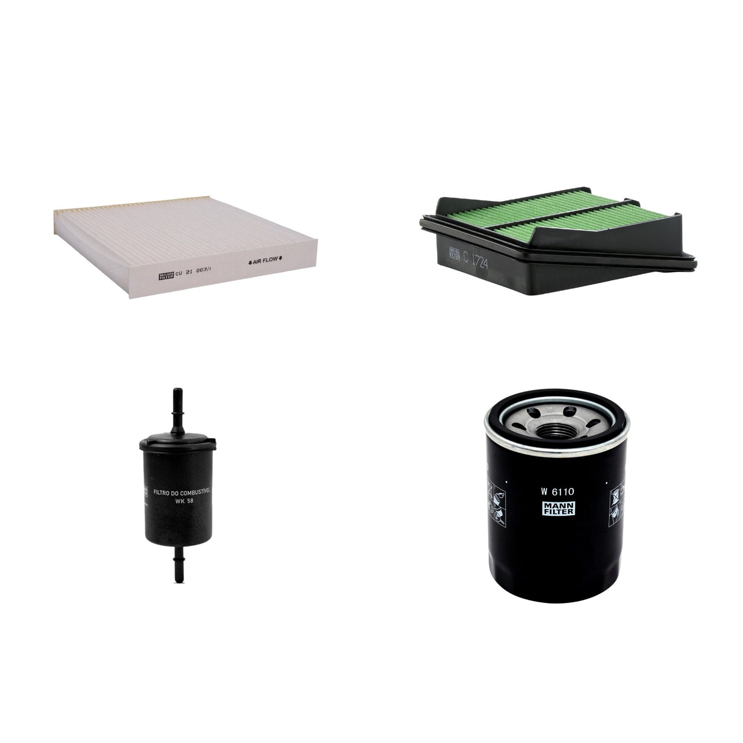 Kit Filtros de Ar Combustível Cabine Ar Condicionado Óleo - Mann-Filter - C1724 - CU21003/1 - W6110 - WK58 - (1)