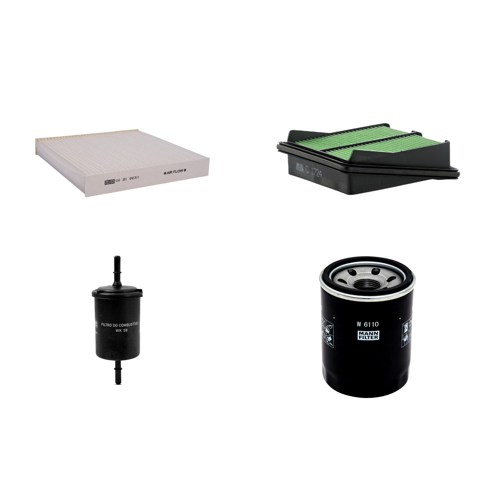 Kit Filtros de Ar Combustível Cabine Ar Condicionado Óleo - Mann-Filter - C1724 - CU21003/1 - W6110 - WK58 - (1)
