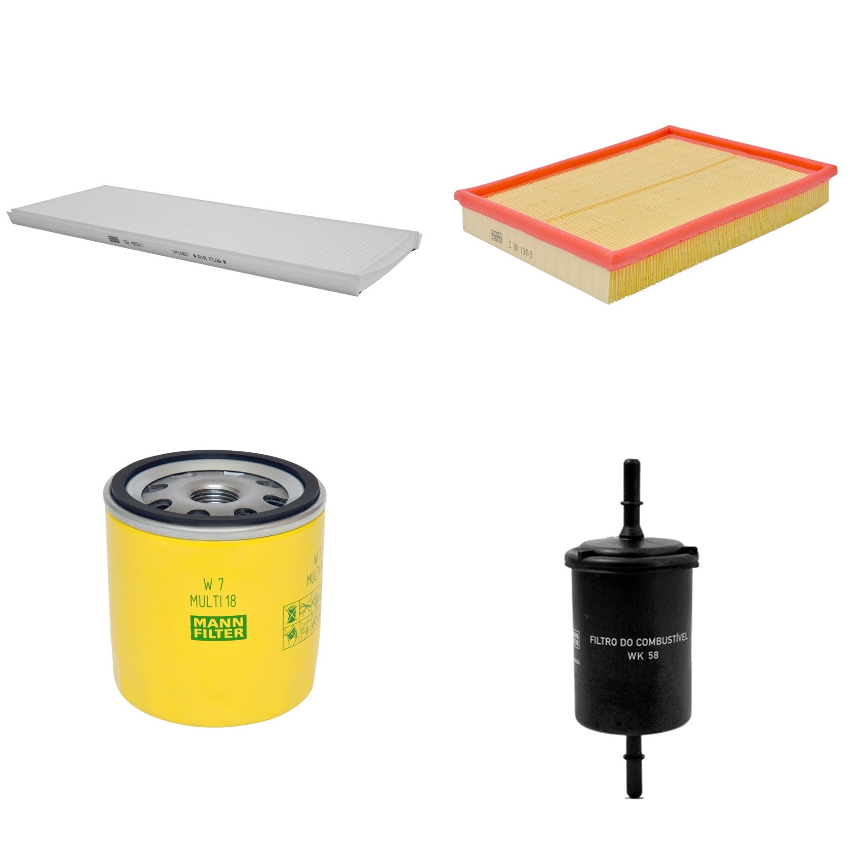 Kit Filtros de Ar Combustível Cabine Ar Condicionado Óleo - Mann-Filter - C30130/3 - CU4251/1 - W7MULTI18 - WK58 - (1)