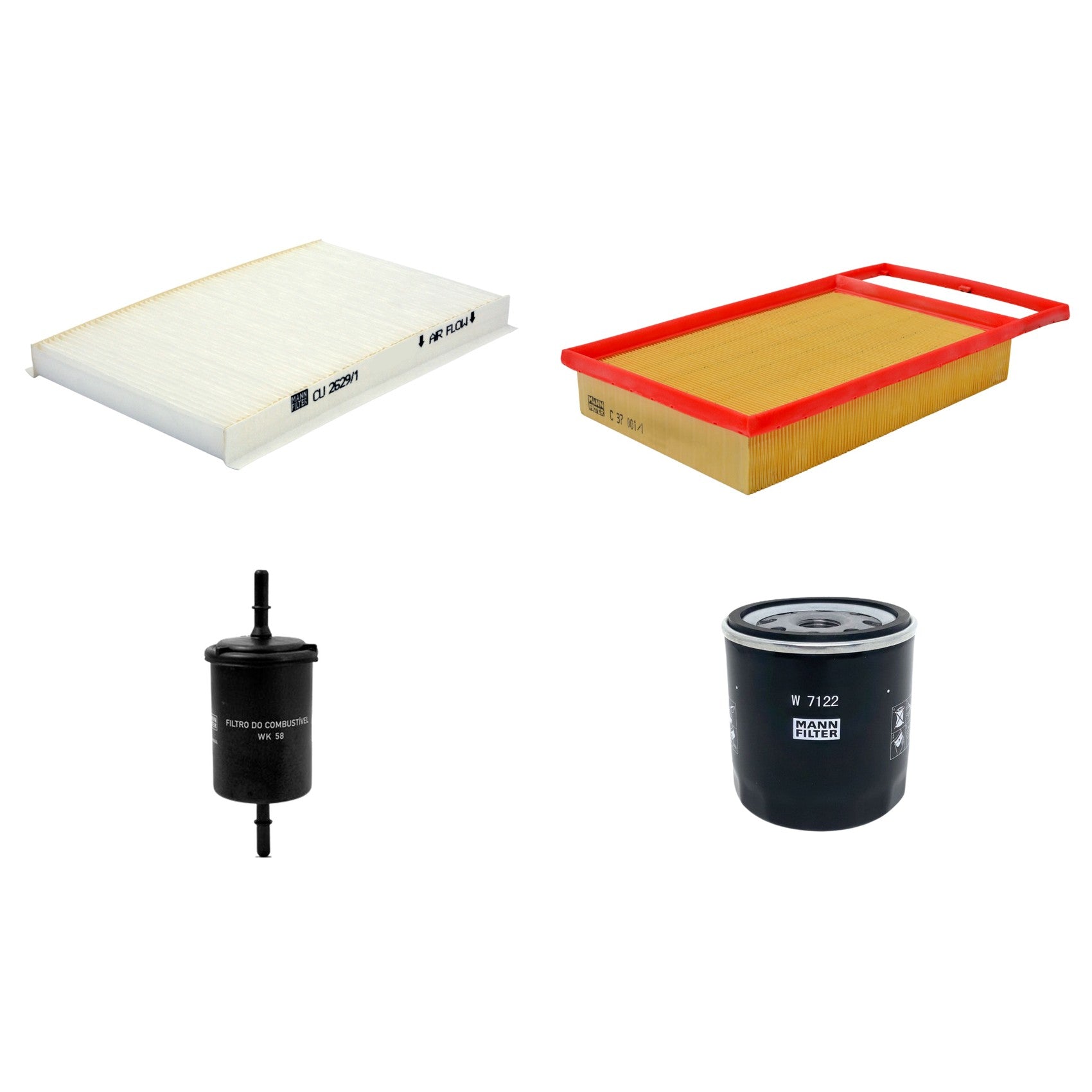Kit Filtros de Ar Combustível Cabine Ar Condicionado Óleo - Mann-Filter - C37001/1 - CU2629/1 - W7122 - WK58 - (1)