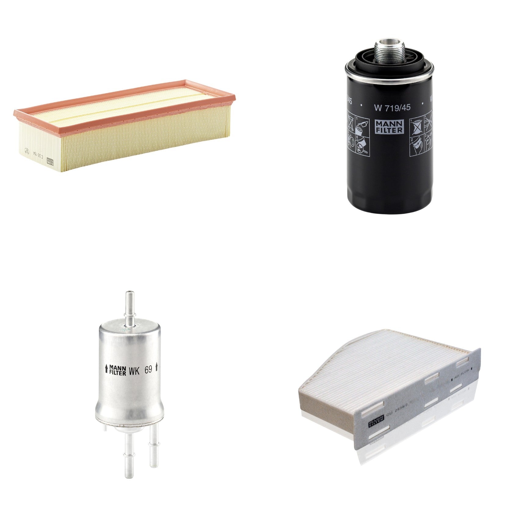 Kit Filtros de Ar Combustível Cabine Ar Condicionado Óleo - Mann-Filter - C35154 - CU2939/2 - W719/45 - WK69 - (1)