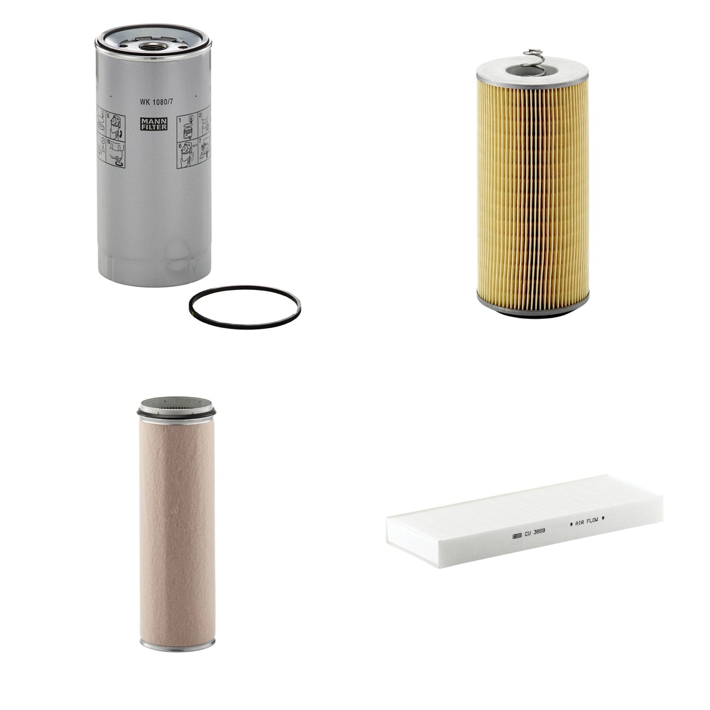 Kit Filtros de Ar Combustível Cabine Ar Condicionado Óleo - Mann-Filter - CF1600 - CU3869 - H12110/2x - WK1080/7x - (1)