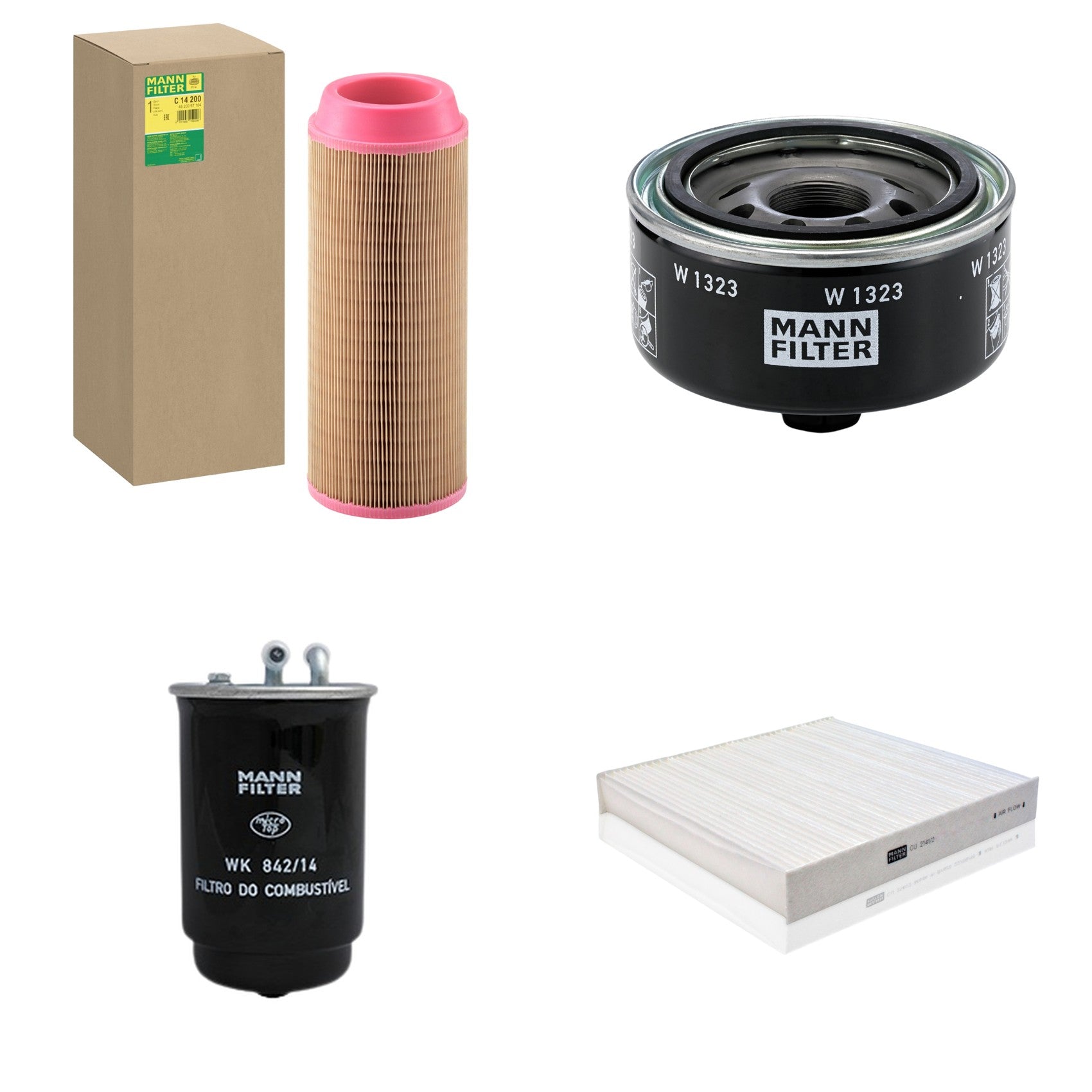 Kit Filtros de Ar Combustível Cabine Ar Condicionado Óleo - Mann-Filter - C14200 - CU2141/2 - W1323 - WK842/14 - (1)