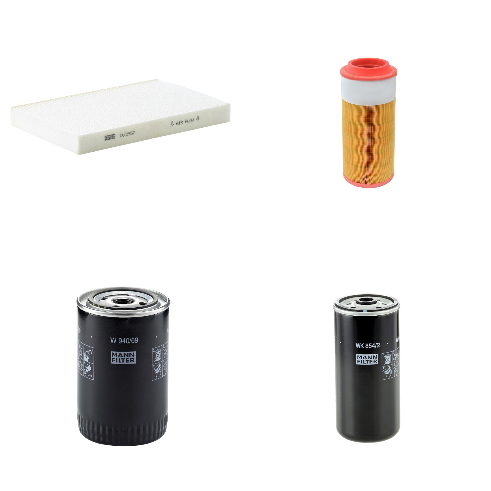 Kit Filtros de Ar Combustível Cabine Ar Condicionado Óleo - Mann-Filter - C18450/2 - CU2952 - W940/69 - WK854/2 - (1)