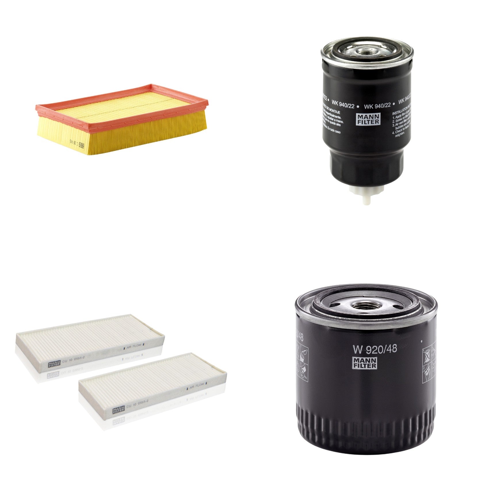 Kit Filtros de Ar Combustível Cabine Ar Condicionado Óleo - Mann-Filter - C28145 - CU10010/1-2 - W920/48 - WK940/22 - (1)