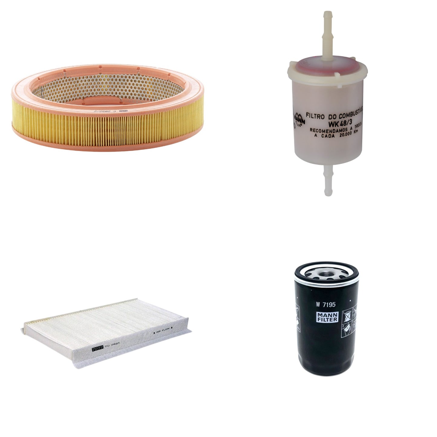 Kit Filtros de Ar Combustível Cabine Ar Condicionado Óleo - Mann-Filter - C2852/2 - CU3162/1 - W7195 - WK48/3 - (1)