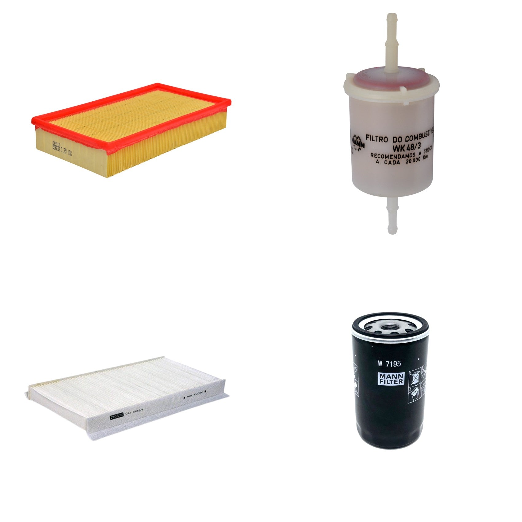 Kit Filtros de Ar Combustível Cabine Ar Condicionado Óleo - Mann-Filter - C29108 - CU3162/1 - W7195 - WK48/3 - (1)