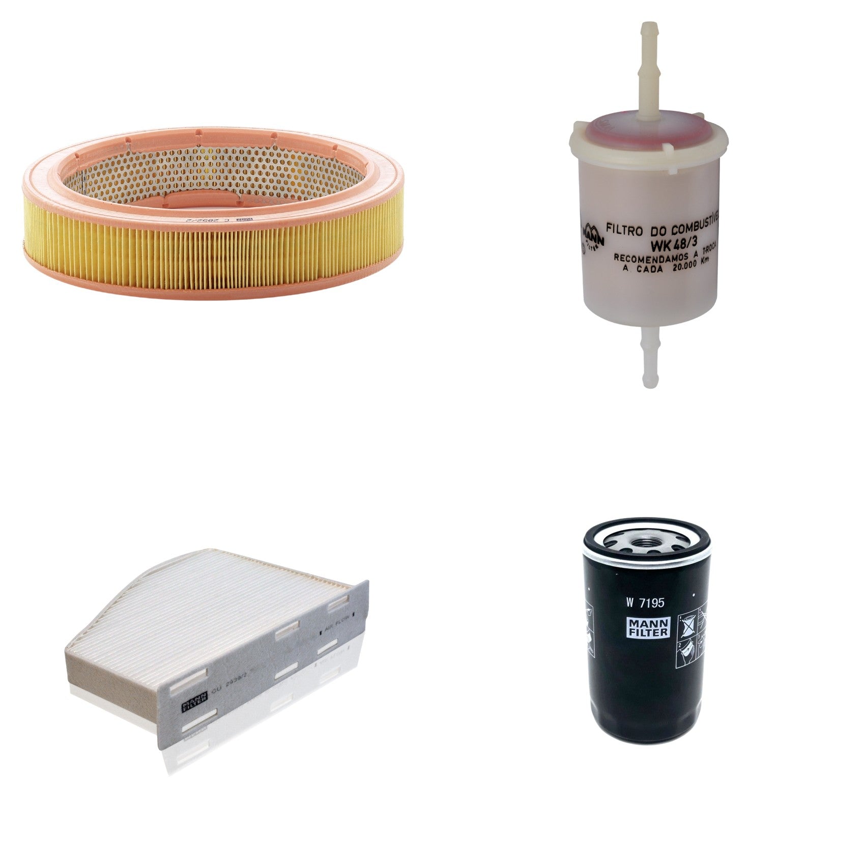 Kit Filtros de Ar Combustível Cabine Ar Condicionado Óleo - Mann-Filter - C2852/2 - CU2939/2 - W7195 - WK48/3 - (1)