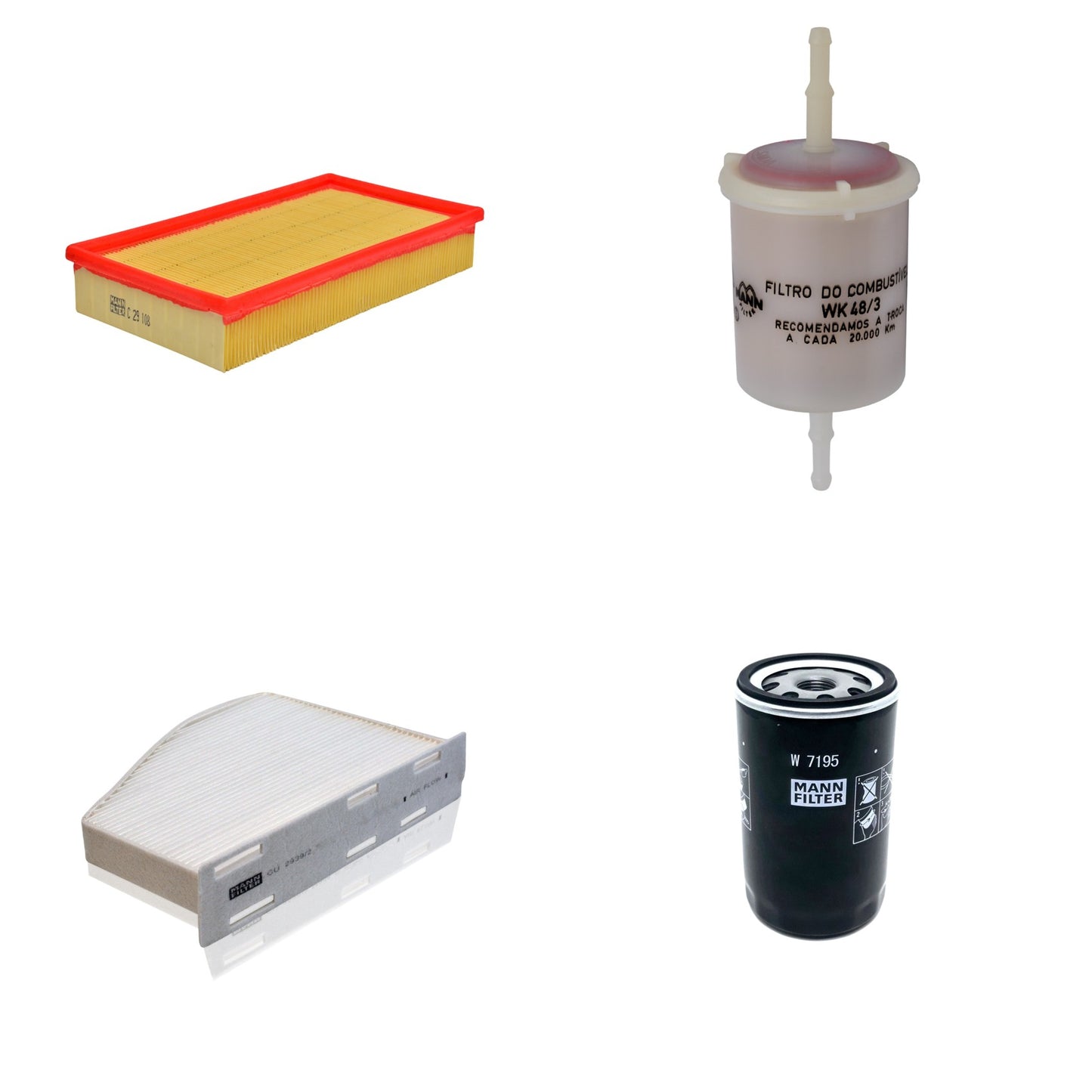 Kit Filtros de Ar Combustível Cabine Ar Condicionado Óleo - Mann-Filter - C29108 - CU2939/2 - W7195 - WK48/3 - (1)