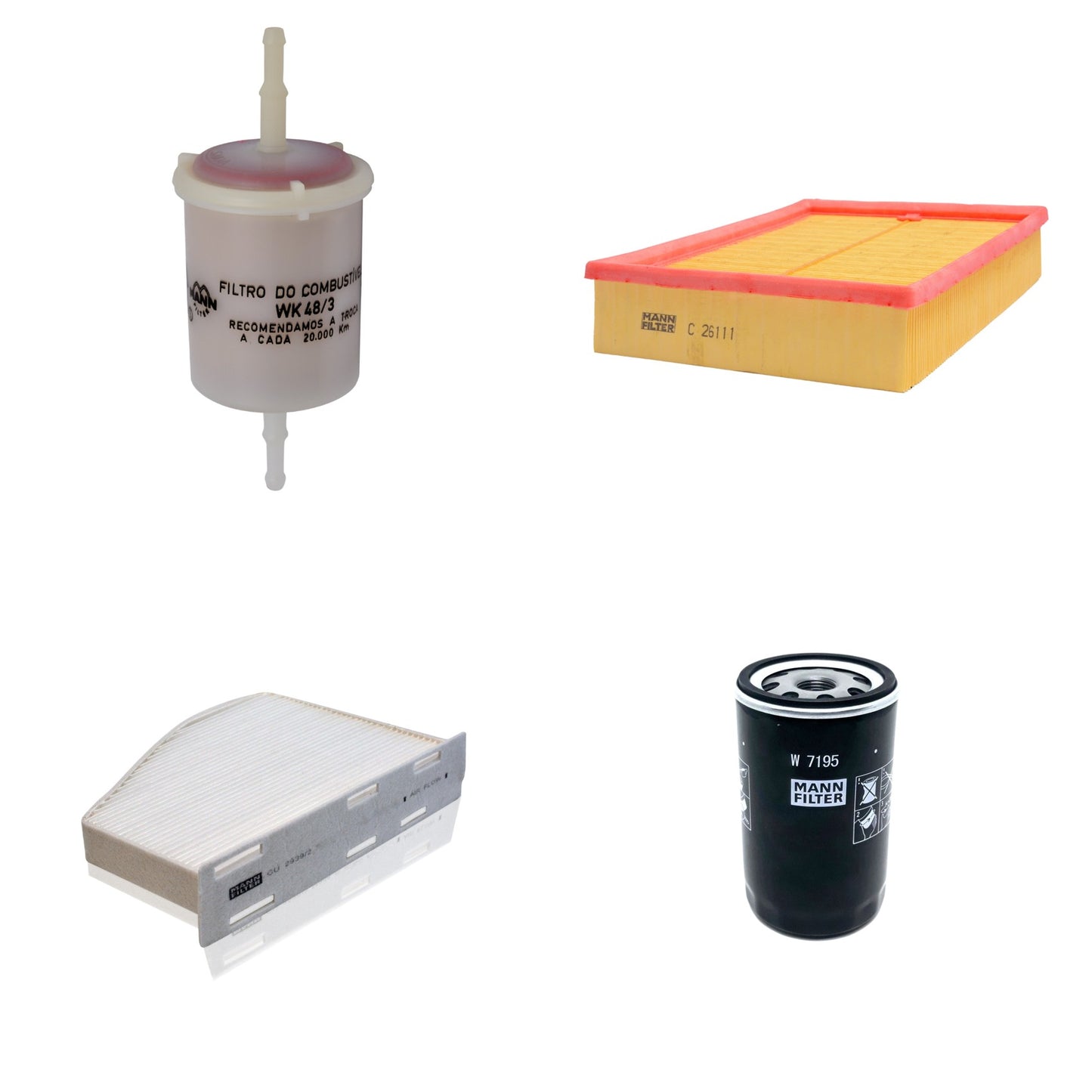 Kit Filtros de Ar Combustível Cabine Ar Condicionado Óleo - Mann-Filter - C26111 - CU2939/2 - W7195 - WK48/3 - (1)