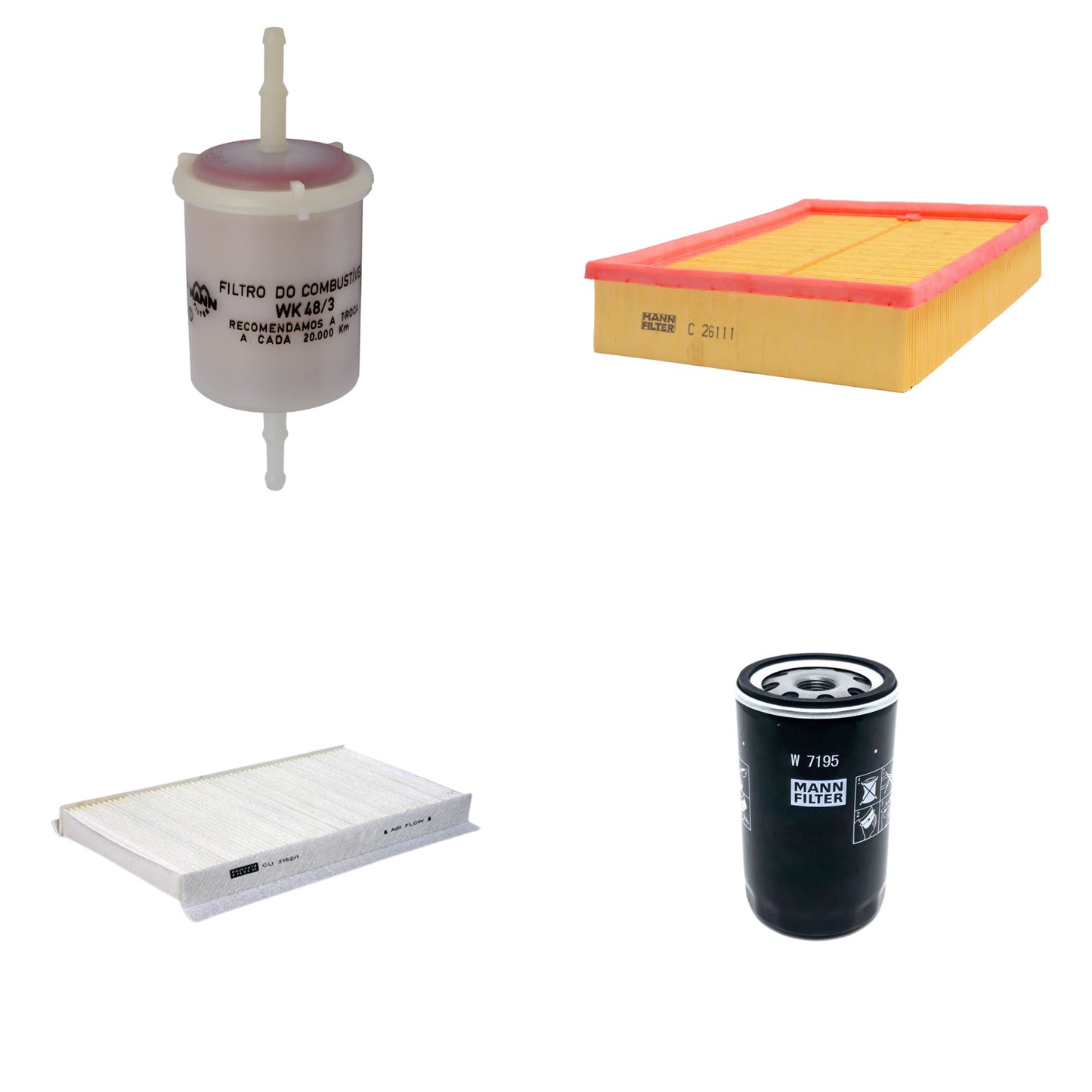 Kit Filtros de Ar Combustível Cabine Ar Condicionado Óleo - Mann-Filter - C26111 - CU3162/1 - W7195 - WK48/3 - (1)