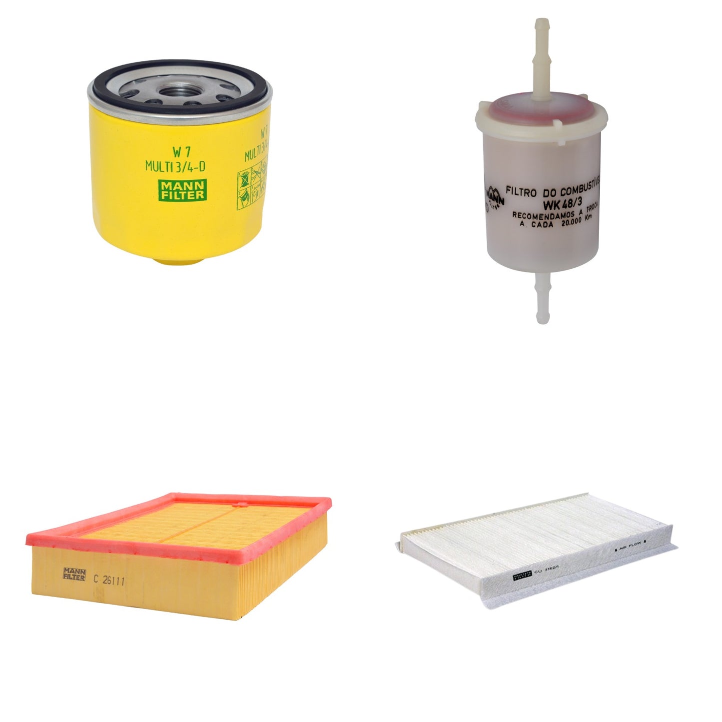 Kit Filtros de Ar Combustível Cabine Ar Condicionado Óleo - Mann-Filter - C26111 - CU3162/1 - W7MULTI3/4-D - WK48/3 - (1)