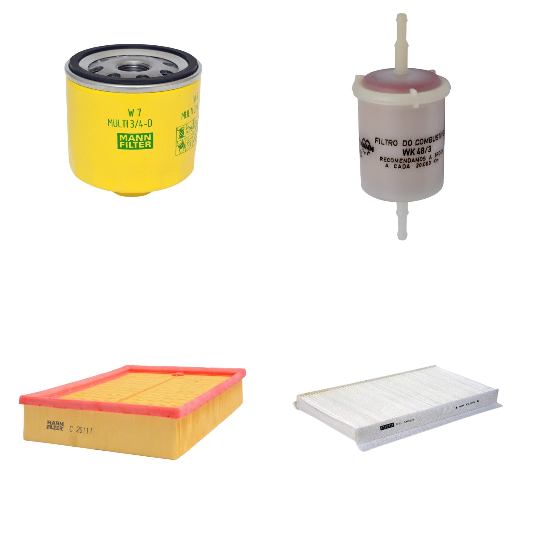 Kit Filtros de Ar Combustível Cabine Ar Condicionado Óleo - Mann-Filter - C26111 - CU3162/1 - W7MULTI3/4-D - WK48/3 - (1)