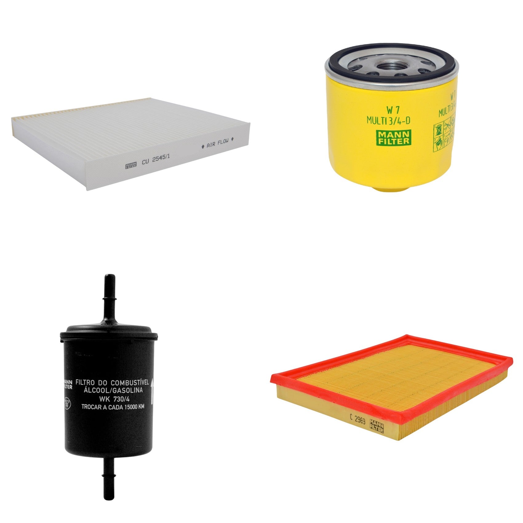 Kit Filtros de Ar Combustível Cabine Ar Condicionado Óleo - Mann-Filter - C2969 - CU2545/1 - W7MULTI3/4-D - WK730/4 - (1)