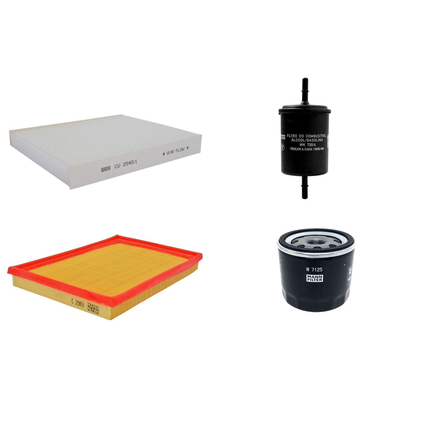 Kit Filtros de Ar Combustível Cabine Ar Condicionado Óleo - Mann-Filter - C2969 - CU2545/1 - W7125 - WK730/4 - (1)