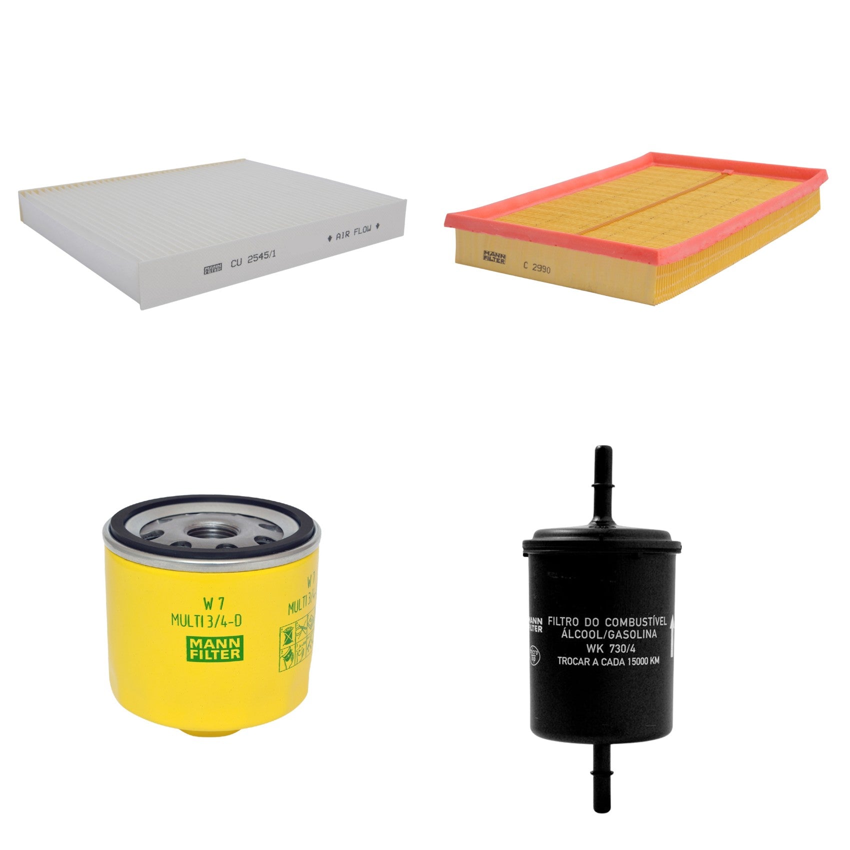 Kit Filtros de Ar Combustível Cabine Ar Condicionado Óleo - Mann-Filter - C2990 - CU2545/1 - W7MULTI3/4-D - WK730/4 - (1)
