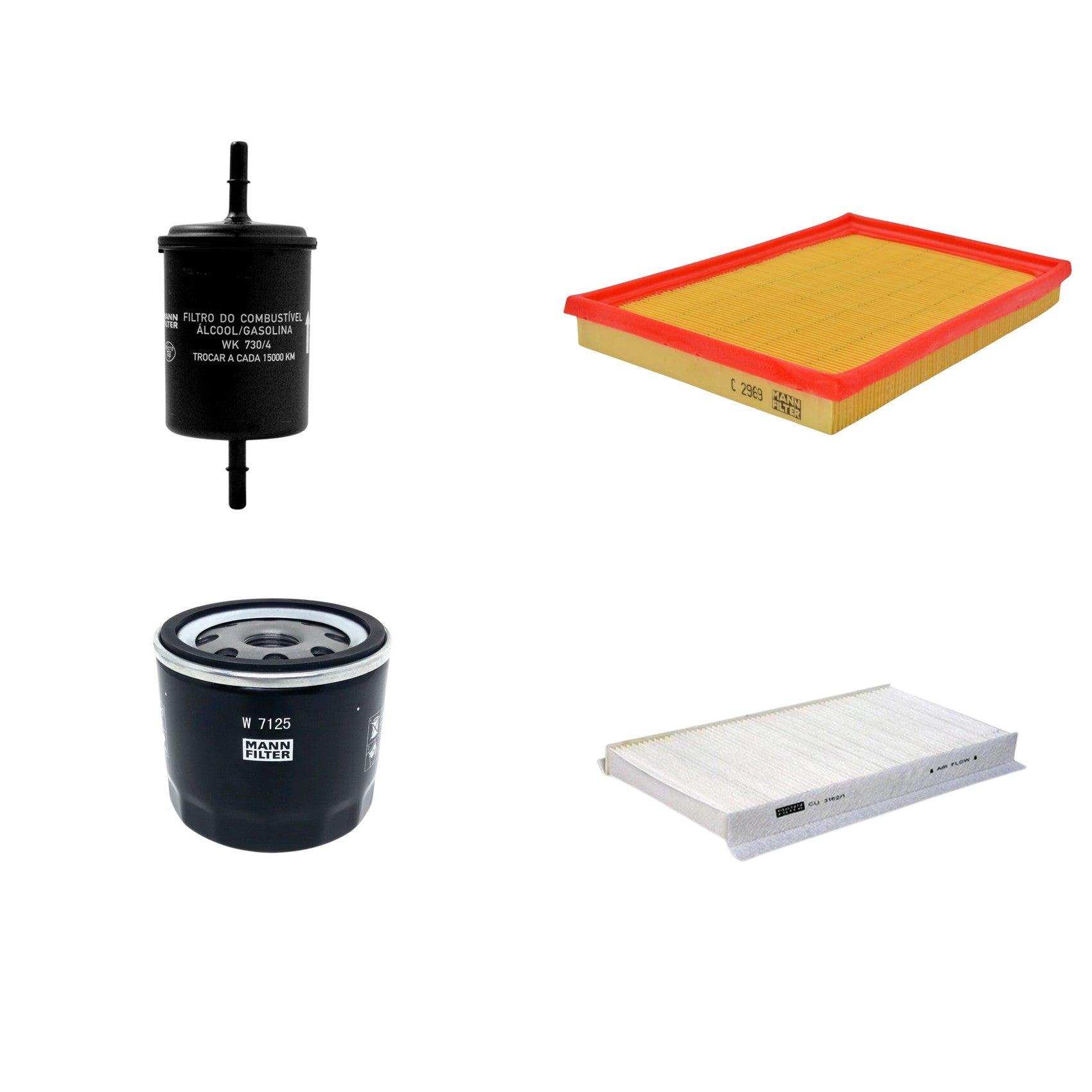 Kit Filtros de Ar Combustível Cabine Ar Condicionado Óleo - Mann-Filter - C2969 - CU3162/1 - W7125 - WK730/4 - (1)