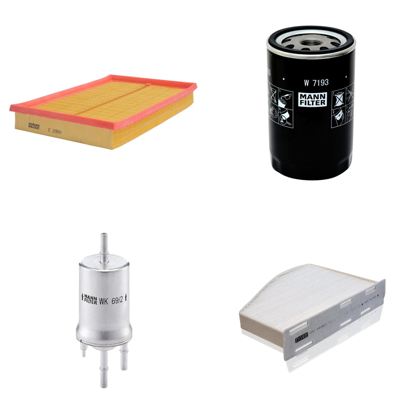 Kit Filtros de Ar Combustível Cabine Ar Condicionado Óleo - Mann-Filter - C2990 - CU2939/2 - W7193 - WK69/2 - (1)