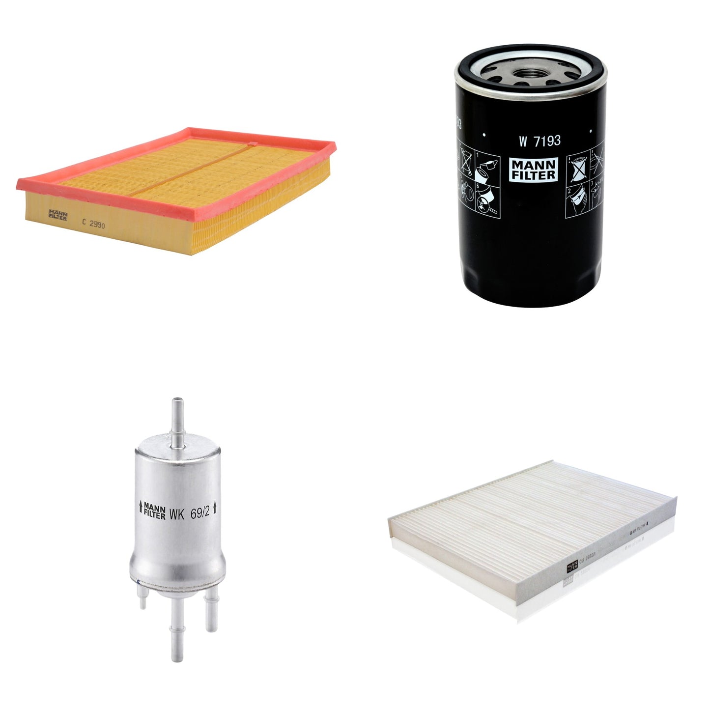 Kit Filtros de Ar Combustível Cabine Ar Condicionado Óleo - Mann-Filter - C2990 - CU2882/1 - W7193 - WK69/2 - (1)