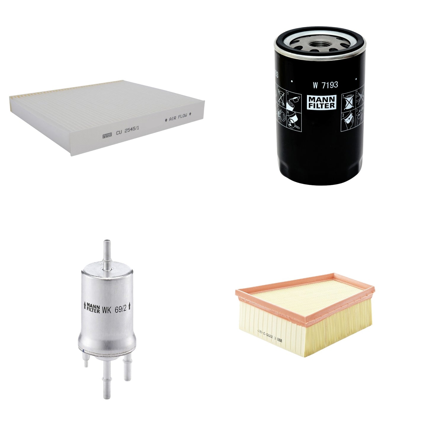 Kit Filtros de Ar Combustível Cabine Ar Condicionado Óleo - Mann-Filter - C2295/3 - CU2545/1 - W7193 - WK69/2 - (1)