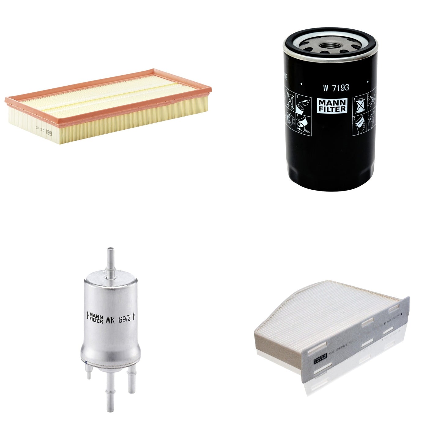 Kit Filtros de Ar Combustível Cabine Ar Condicionado Óleo - Mann-Filter - C37153 - CU2939/2 - W7193 - WK69/2 - (1)