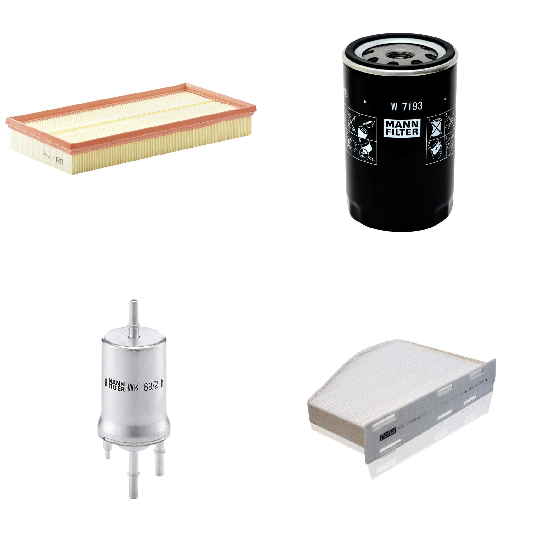Kit Filtros de Ar Combustível Cabine Ar Condicionado Óleo - Mann-Filter - C37153 - CU2939/2 - W7193 - WK69/2 - (1)