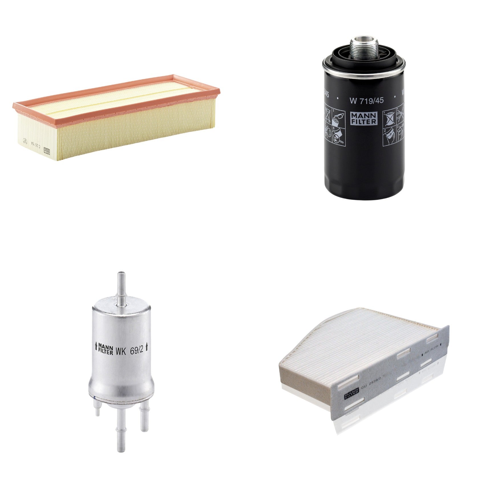 Kit Filtros de Ar Combustível Cabine Ar Condicionado Óleo - Mann-Filter - C35154 - CU2939/2 - W719/45 - WK69/2 - (1)