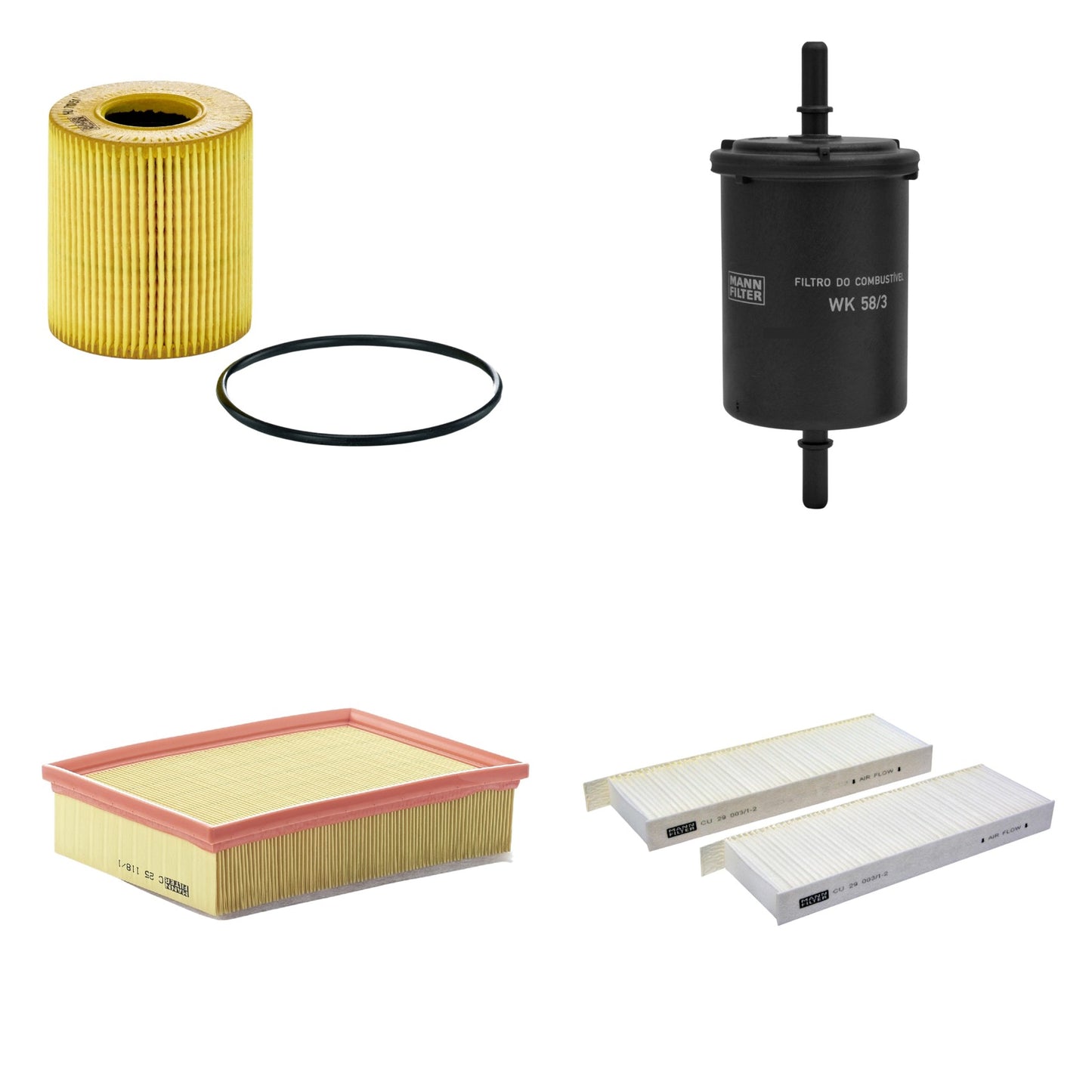 Kit Filtros de Ar Combustível Cabine Ar Condicionado Óleo - Mann-Filter - C25118/1 - CU29003/1-2 - HU711/51x - WK58/3 - (1)