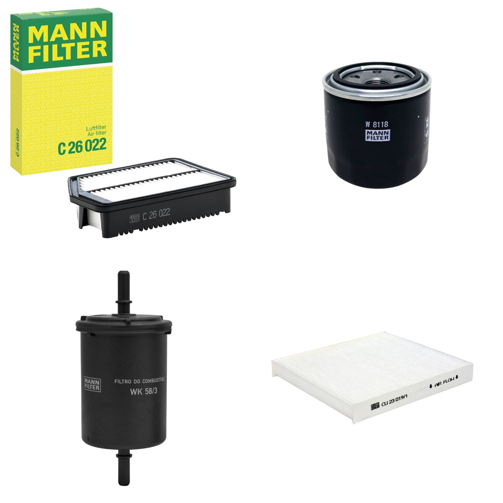Kit Filtros de Ar Combustível Cabine Ar Condicionado Óleo - Mann-Filter - C26022 - CU23019/1 - W8118 - WK58/3 - (1)