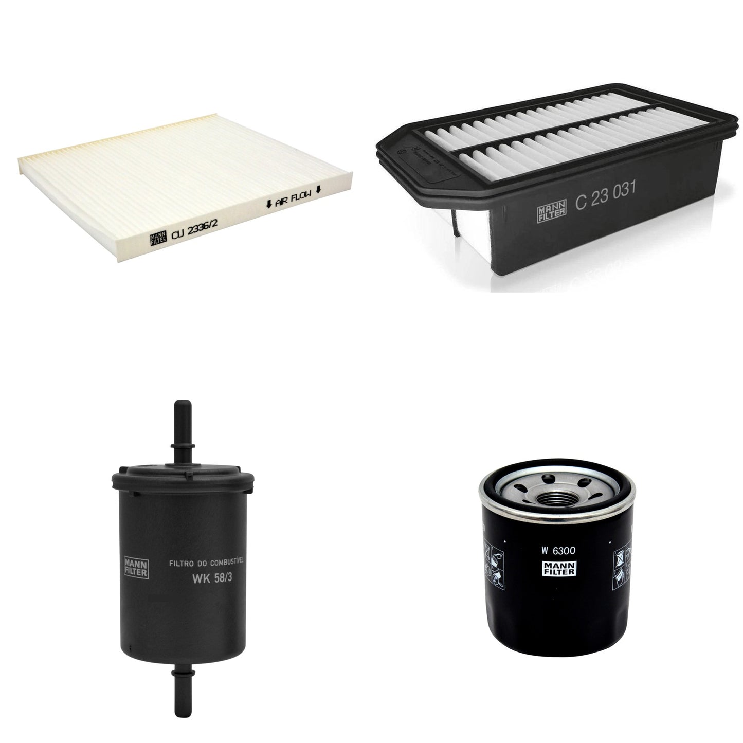 Kit Filtros de Ar Combustível Cabine Ar Condicionado Óleo - Mann-Filter - C23031 - CU2336/2 - W6300 - WK58/3 - (1)