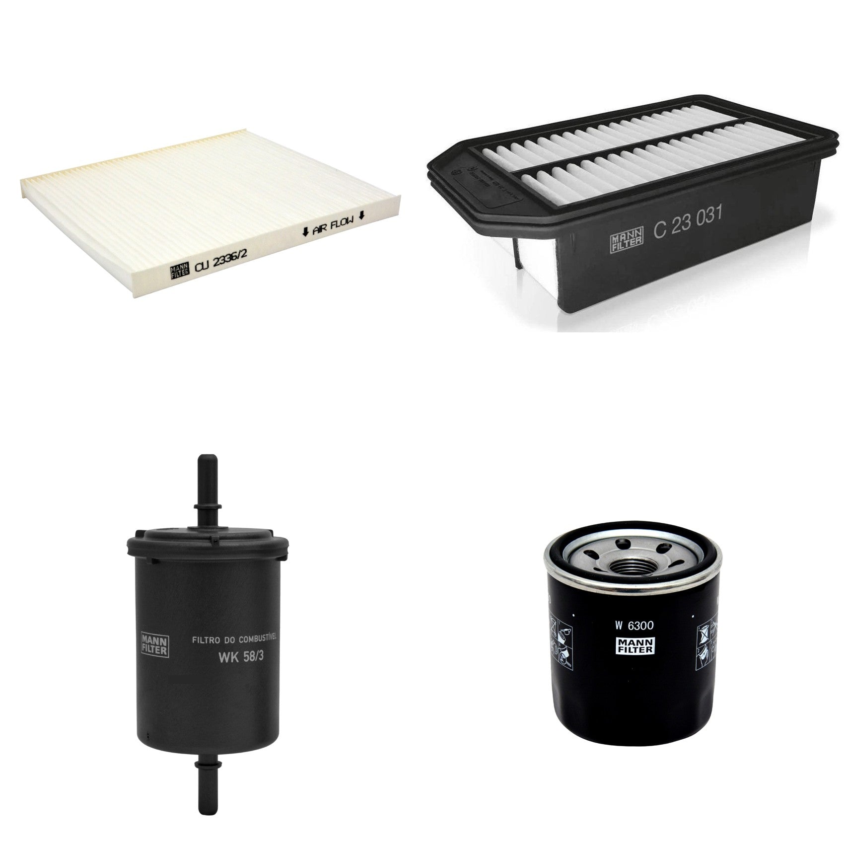 Kit Filtros de Ar Combustível Cabine Ar Condicionado Óleo - Mann-Filter - C23031 - CU2336/2 - W6300 - WK58/3 - (1)