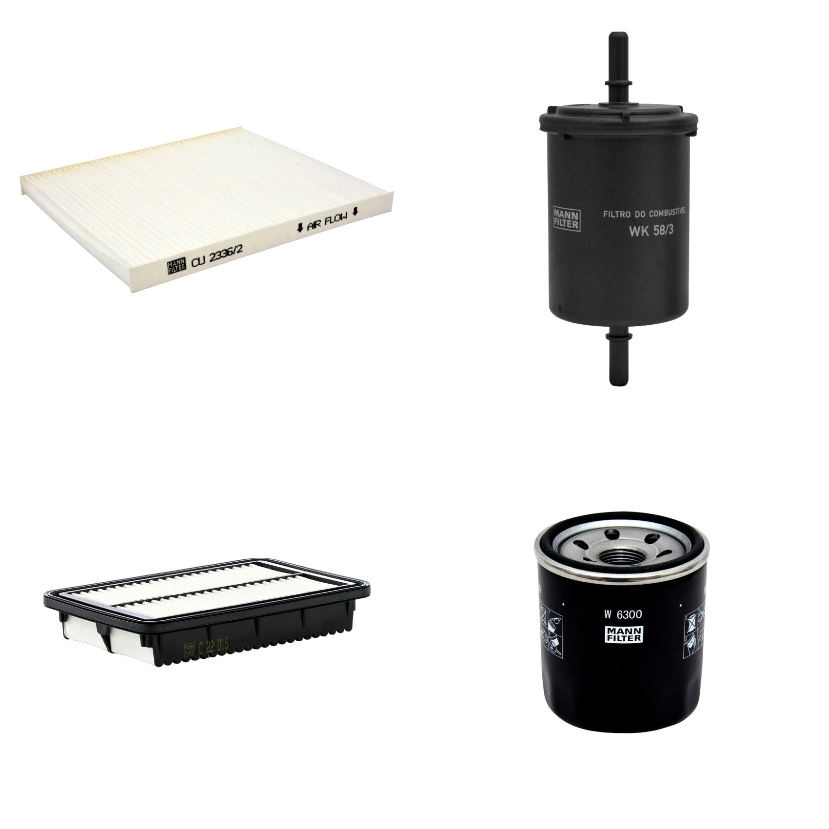 Kit Filtros de Ar Combustível Cabine Ar Condicionado Óleo - Mann-Filter - C22015 - CU2336/2 - W6300 - WK58/3 - (1)