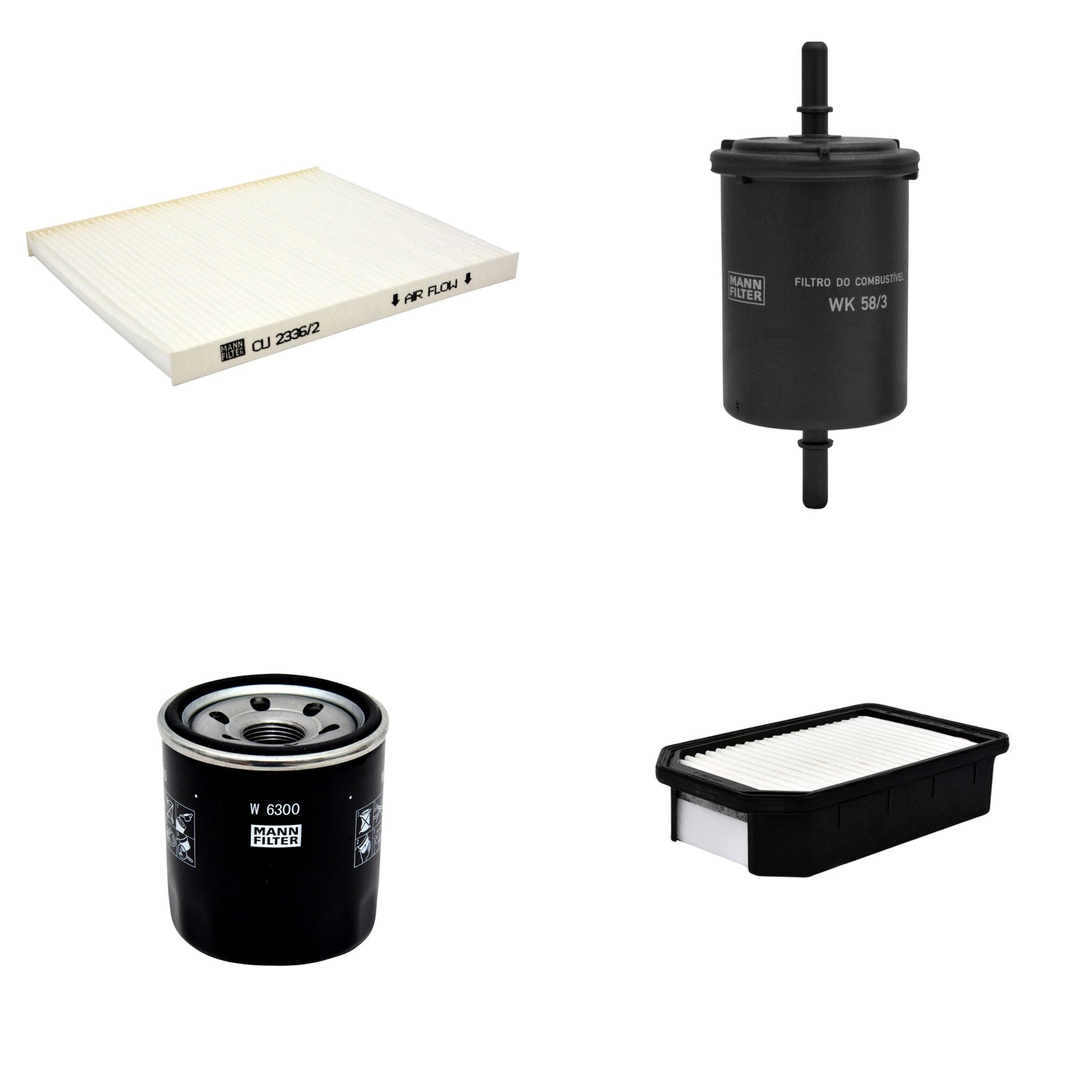 Kit Filtros de Ar Combustível Cabine Ar Condicionado Óleo - Mann-Filter - C23110 - CU2336/2 - W6300 - WK58/3 - (1)