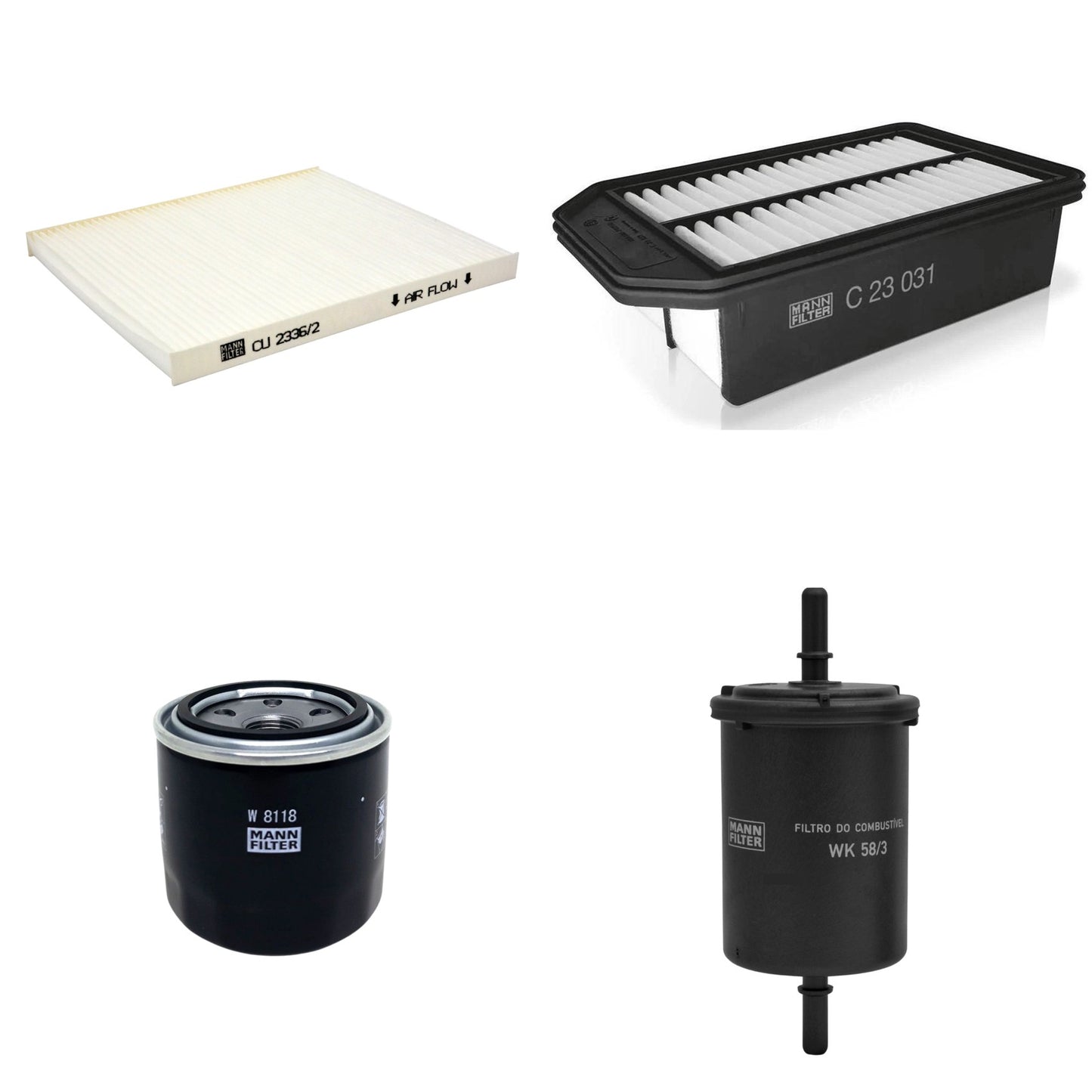 Kit Filtros de Ar Combustível Cabine Ar Condicionado Óleo - Mann-Filter - C23031 - CU2336/2 - W8118 - WK58/3 - (1)