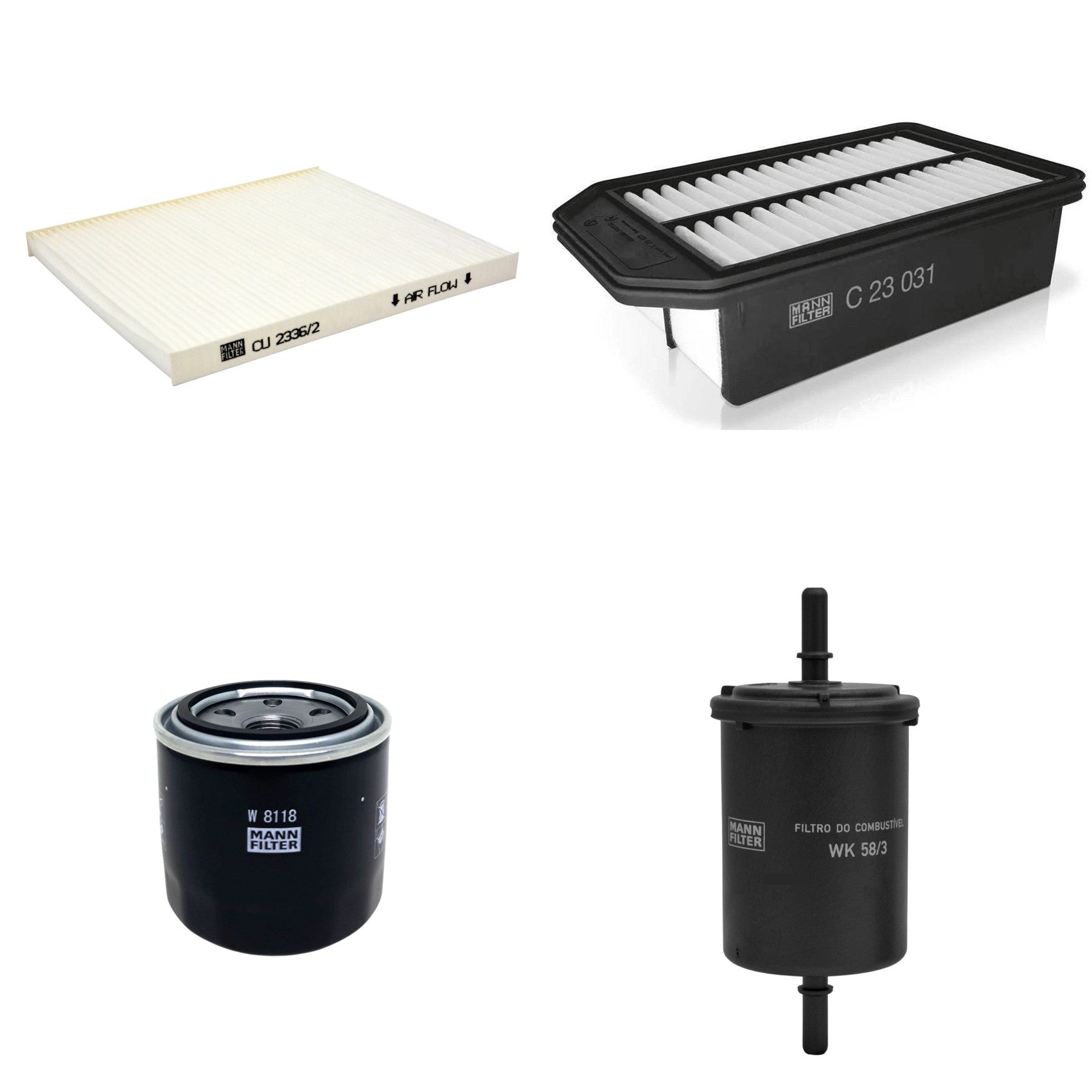 Kit Filtros de Ar Combustível Cabine Ar Condicionado Óleo - Mann-Filter - C23031 - CU2336/2 - W8118 - WK58/3 - (1)