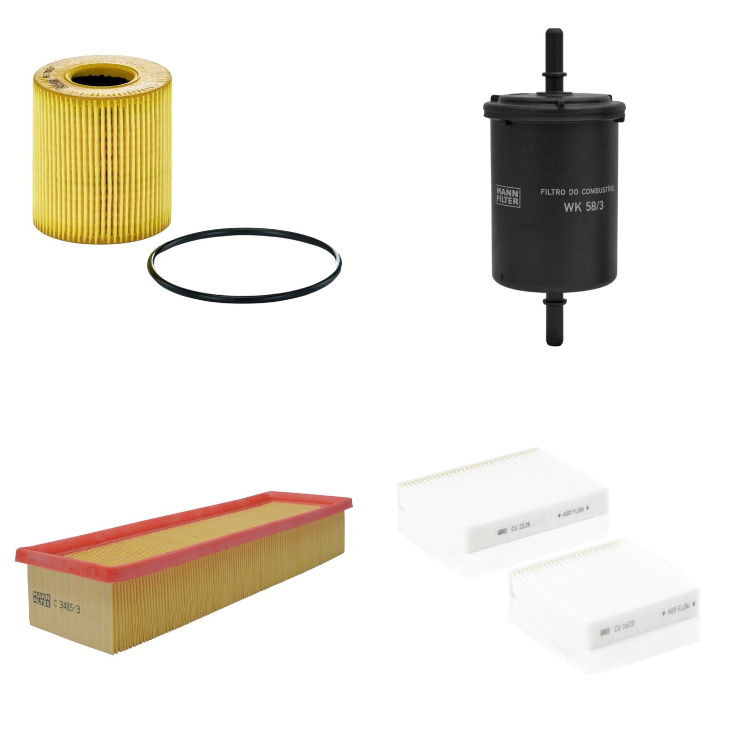 Kit Filtros de Ar Combustível Cabine Ar Condicionado Óleo - Mann-Filter - C3485/3 - CU21000-2 - HU711/51x - WK58/3 - (1)