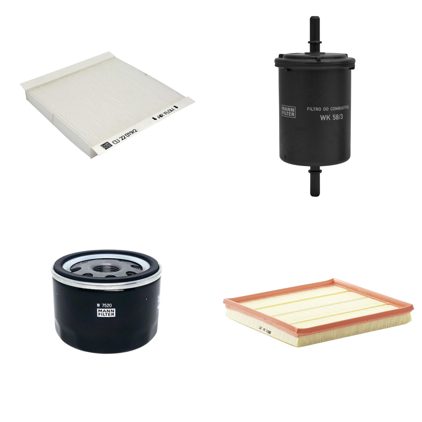 Kit Filtros de Ar Combustível Cabine Ar Condicionado Óleo - Mann-Filter - C28125 - CU22019/2 - W7520 - WK58/3 - (1)