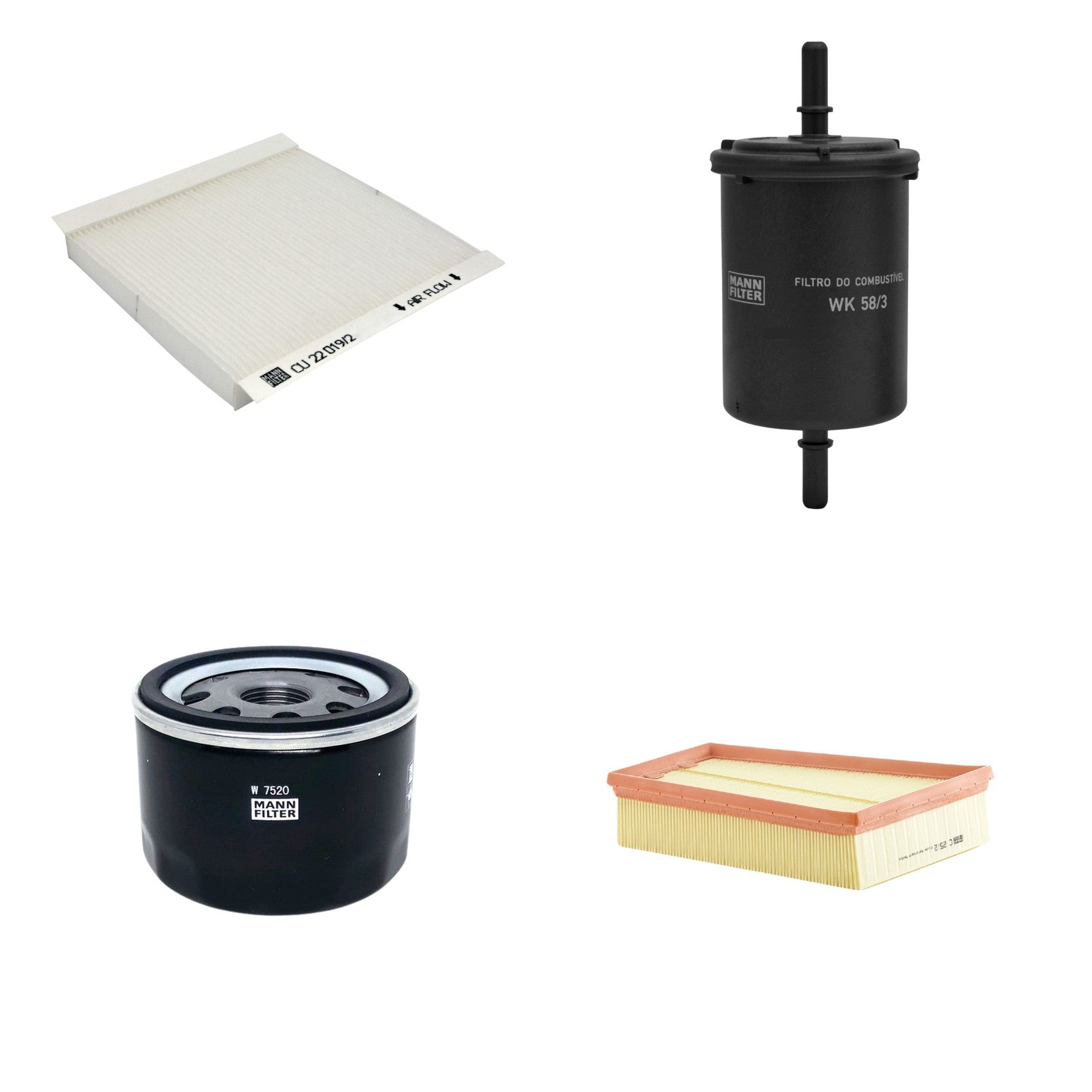 Kit Filtros de Ar Combustível Cabine Ar Condicionado Óleo - Mann-Filter - C2512 - CU22019/2 - W7520 - WK58/3 - (1)