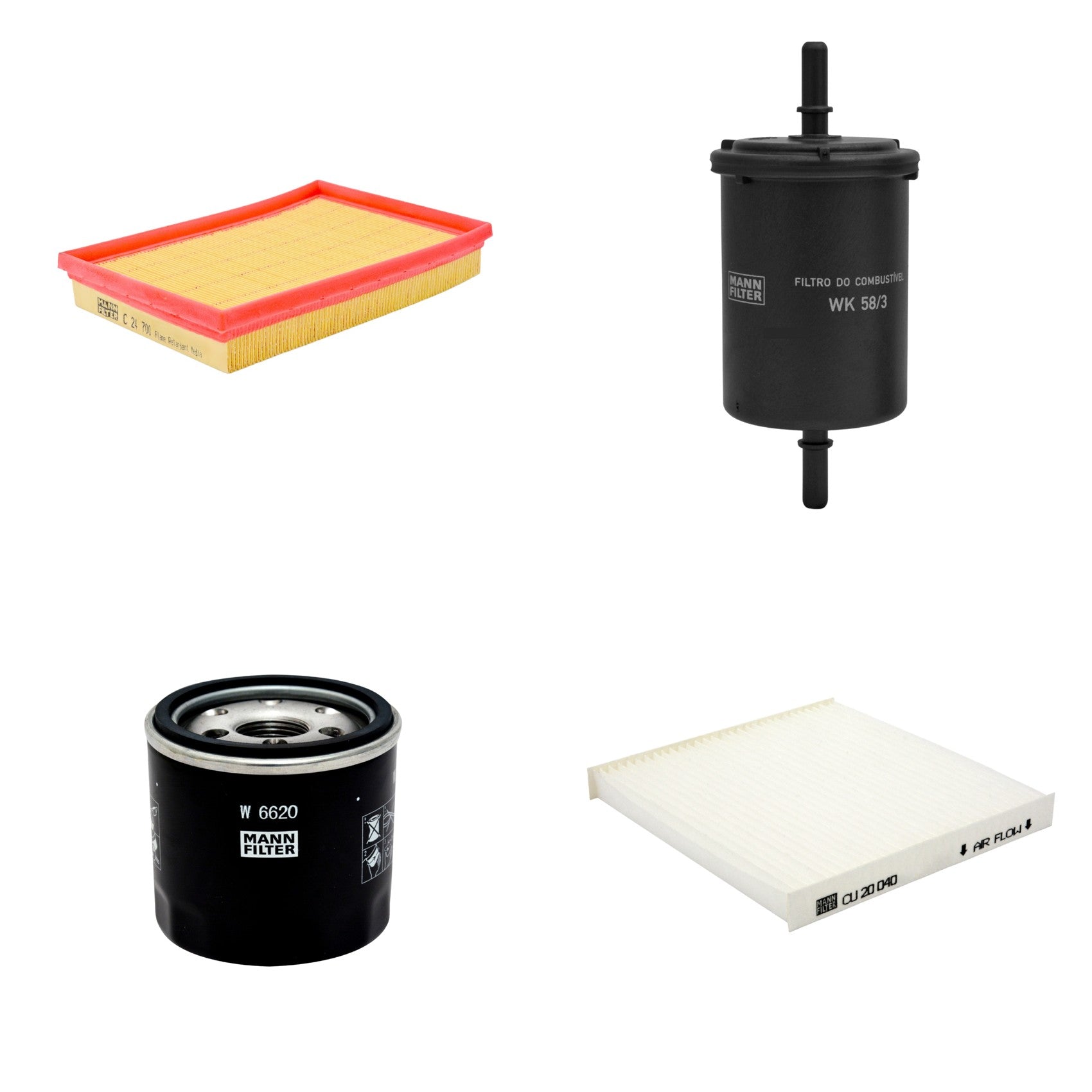 Kit Filtros de Ar Combustível Cabine Ar Condicionado Óleo - Mann-Filter - C24700 - CU20040 - W6620 - WK58/3 - (1)