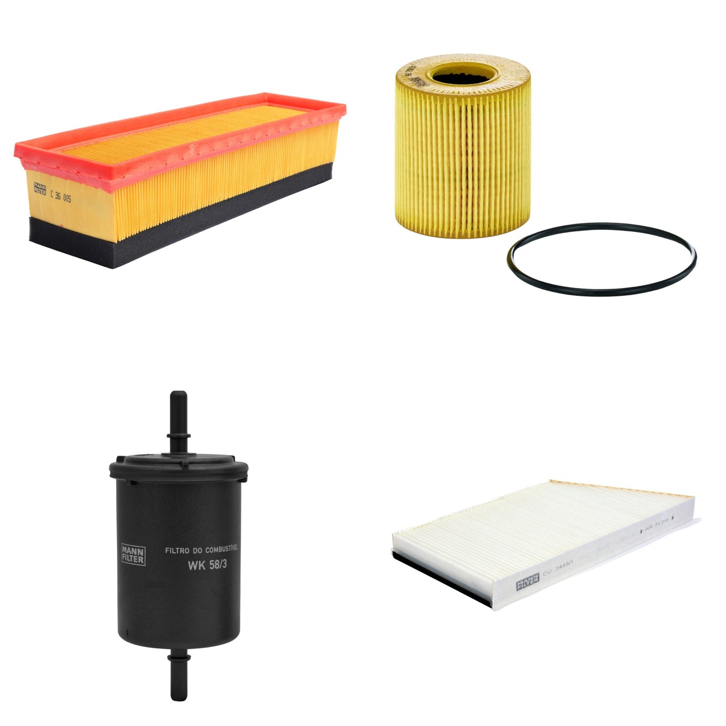 Kit Filtros de Ar Combustível Cabine Ar Condicionado Óleo - Mann-Filter - C36005 - CU3448/1 - HU711/51x - WK58/3 - (1)