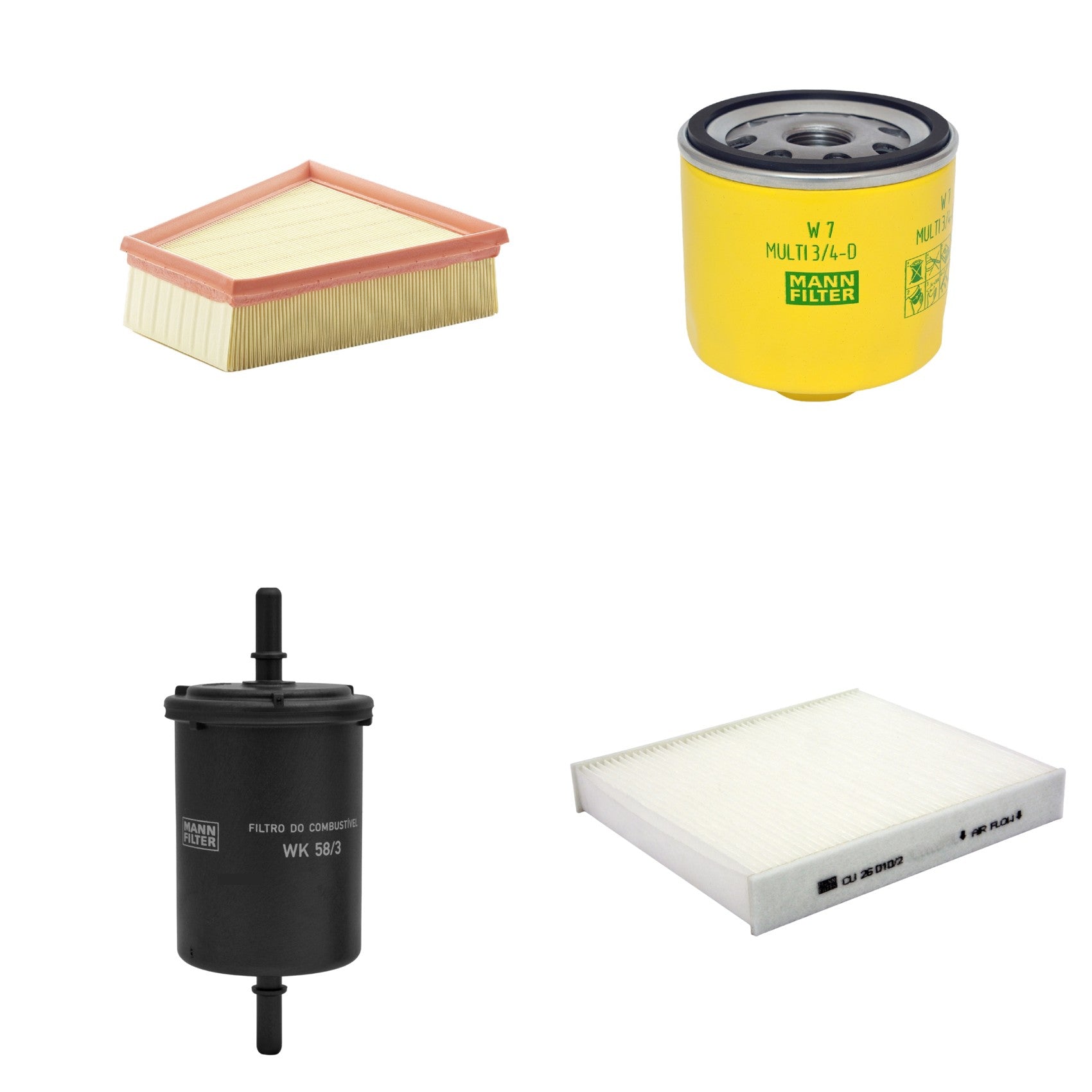 Kit Filtros de Ar Combustível Cabine Ar Condicionado Óleo - Mann-Filter - C2295/2 - CU26010/2 - W7MULTI3/4-D - WK58/3 - (1)